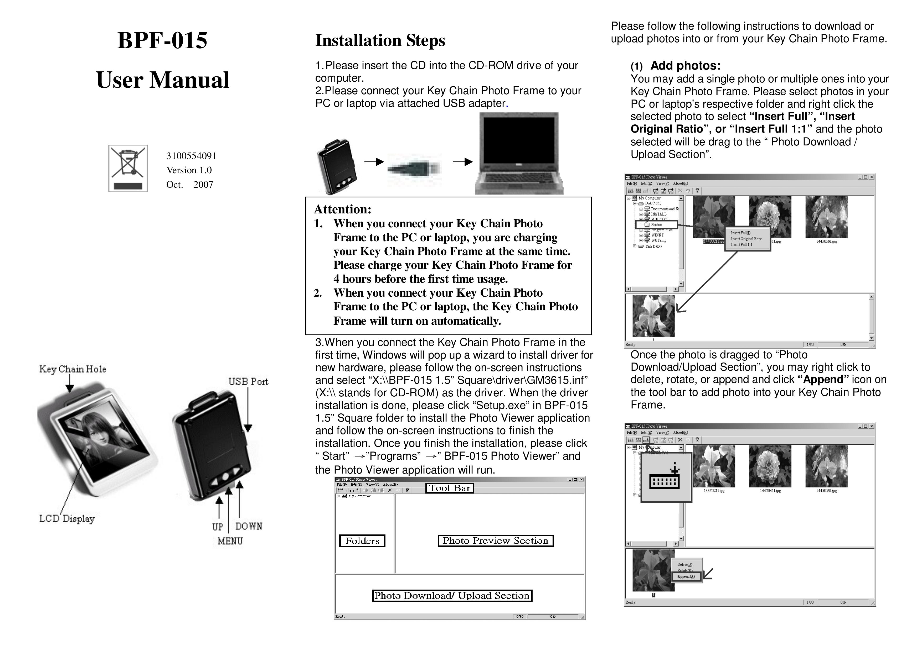 Emprex BPF-015 Digital Photo Frame User Manual