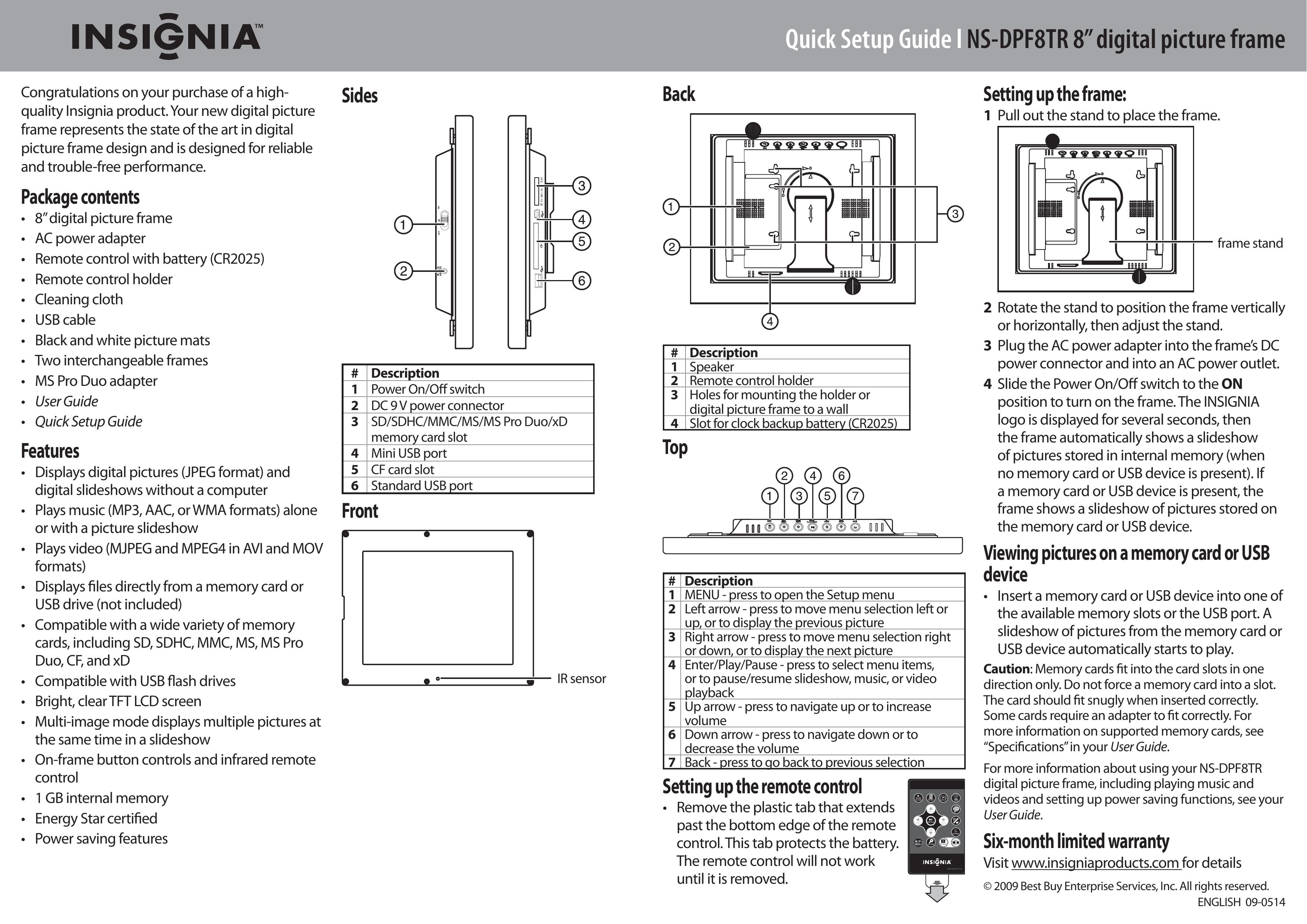 Insignia NS-DPF8TR Digital Photo Frame User Manual