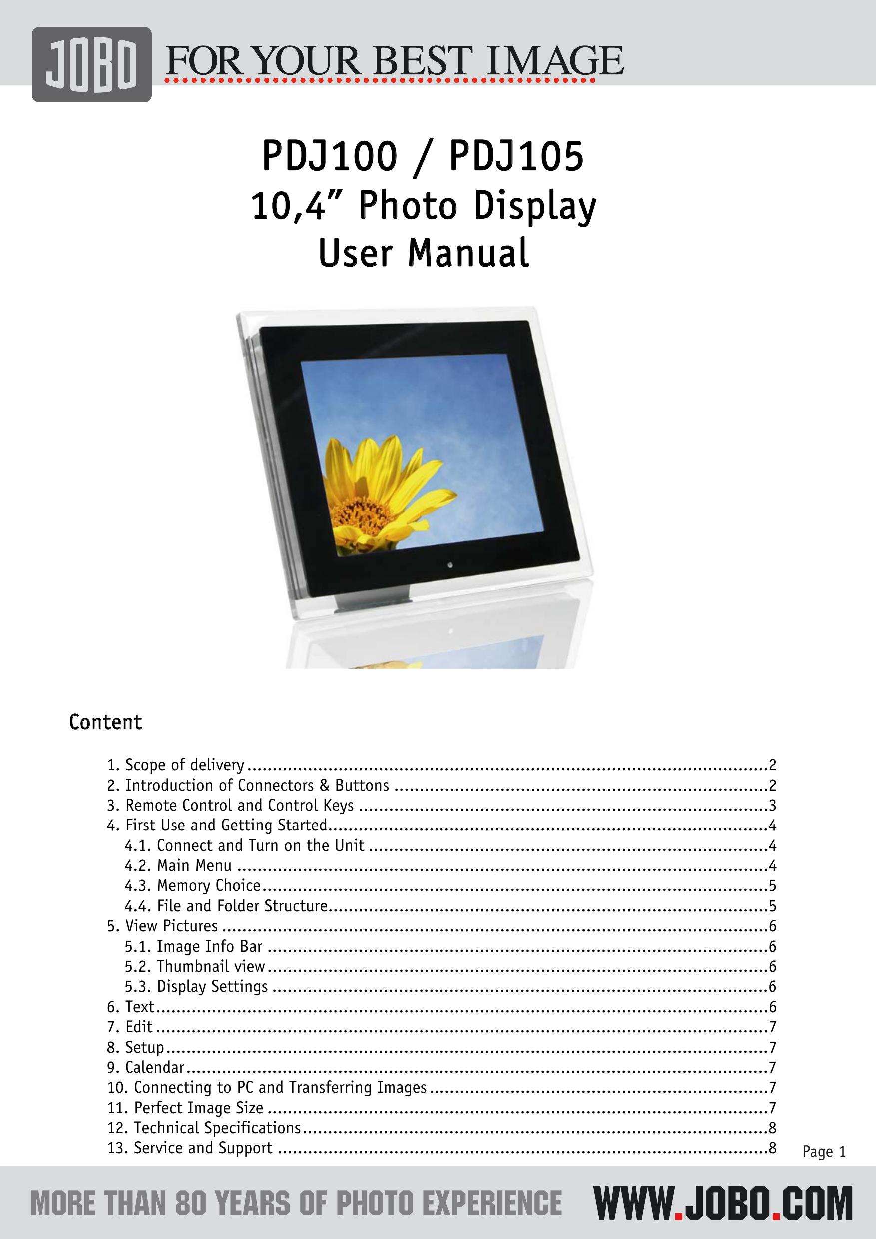 JOBO PDJ105 Digital Photo Frame User Manual