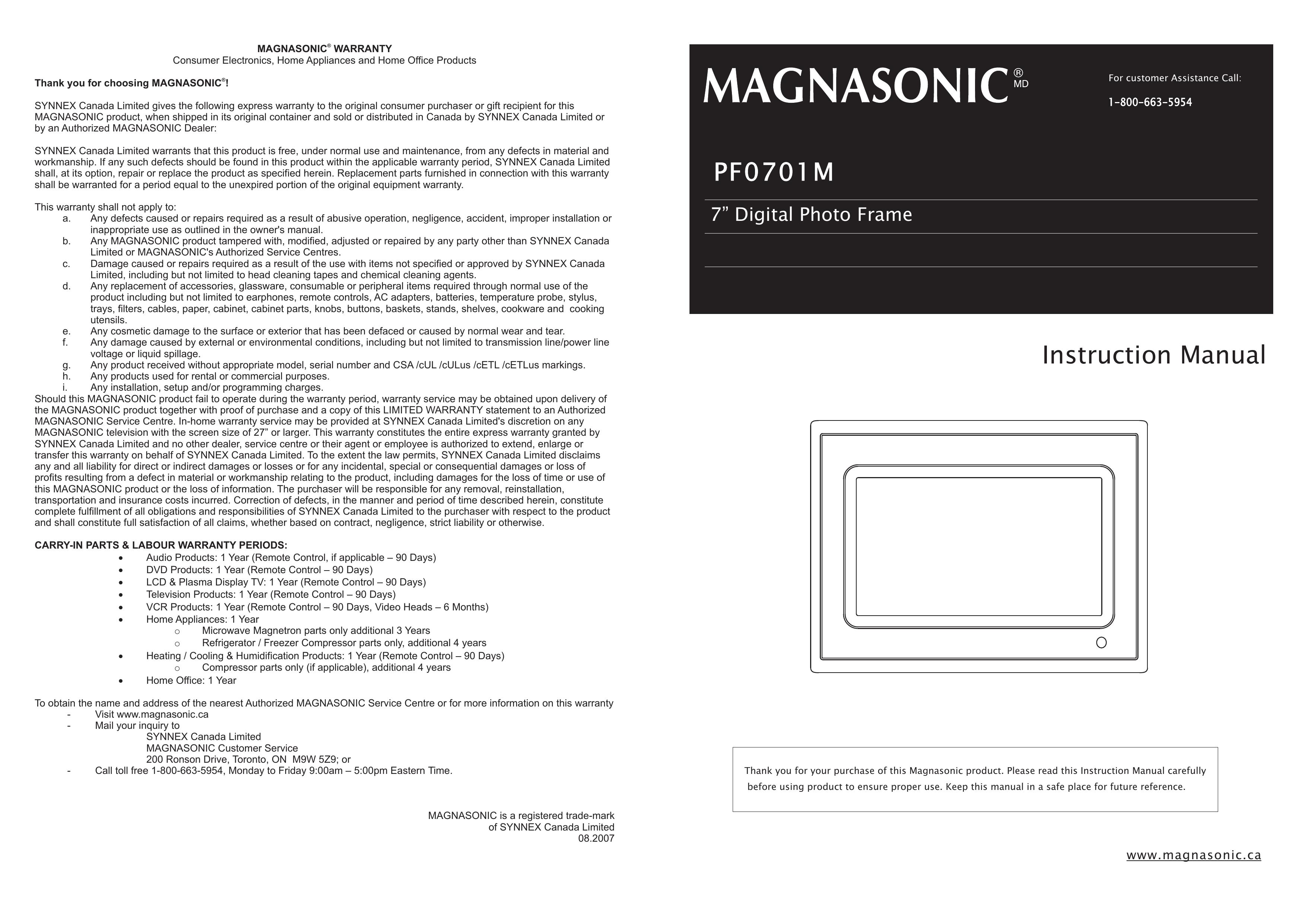 Magnasonic PF0701M Digital Photo Frame User Manual