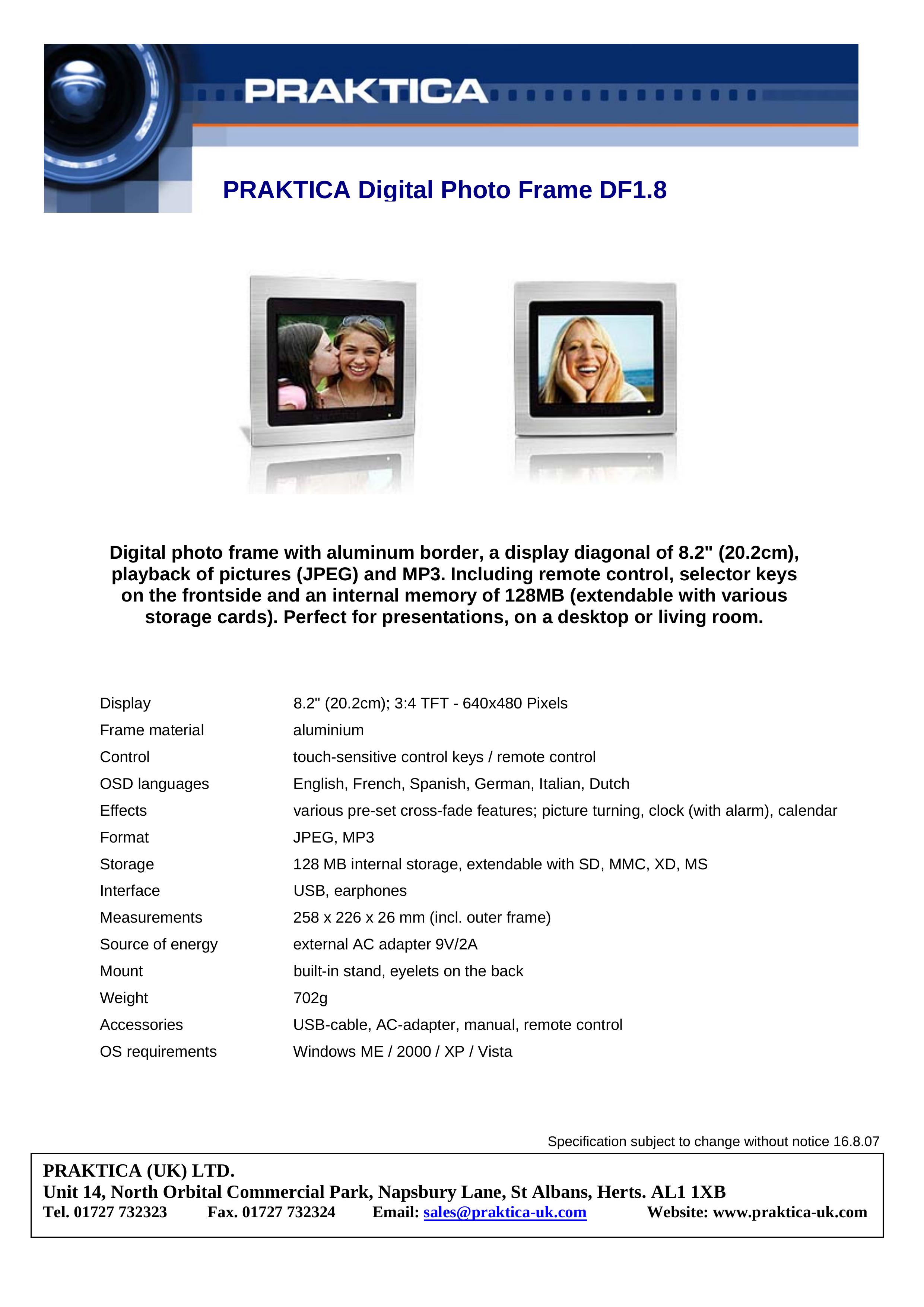 Praktica DF1.8 Digital Photo Frame User Manual