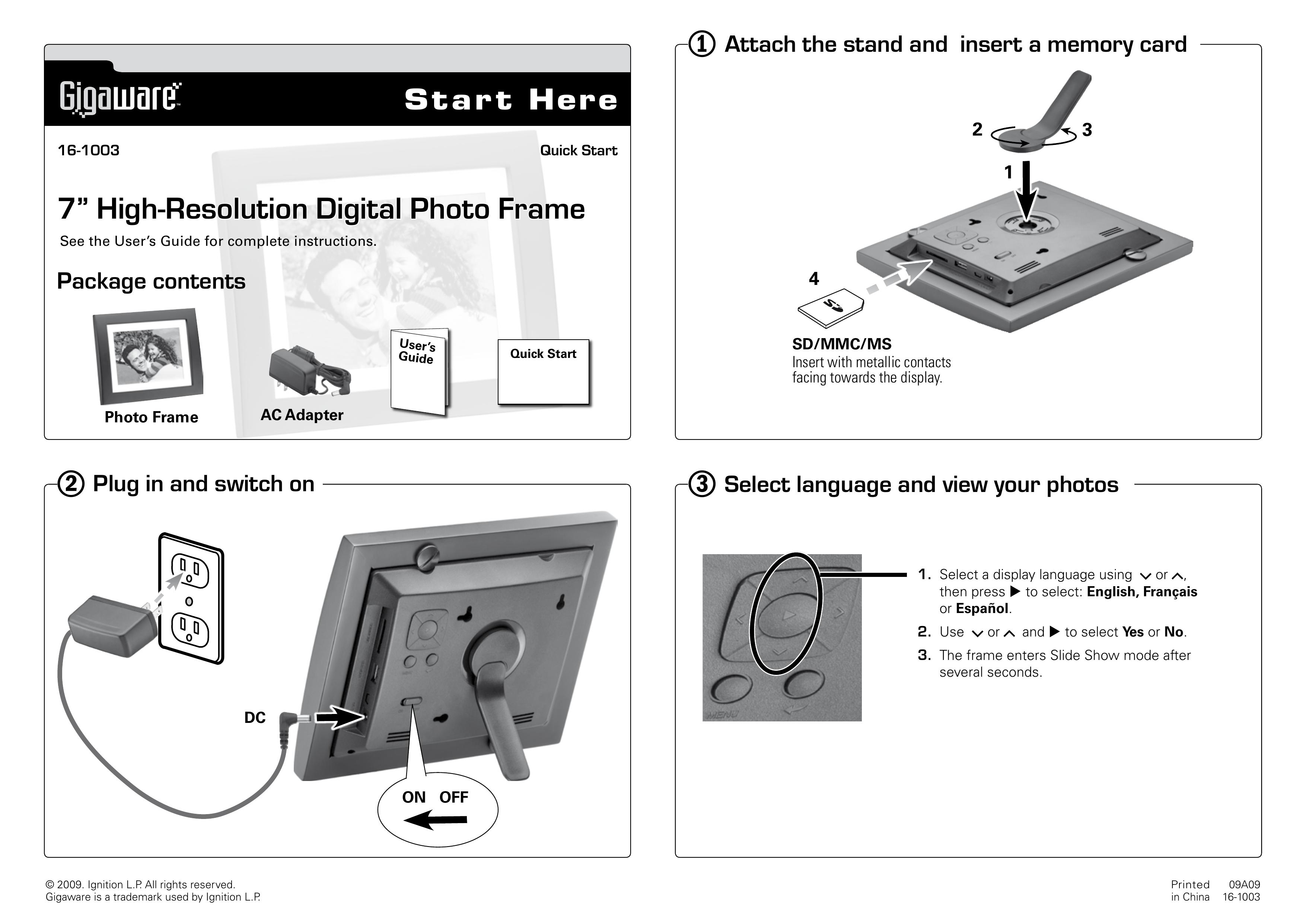 Radio Shack 16-1003 Digital Photo Frame User Manual