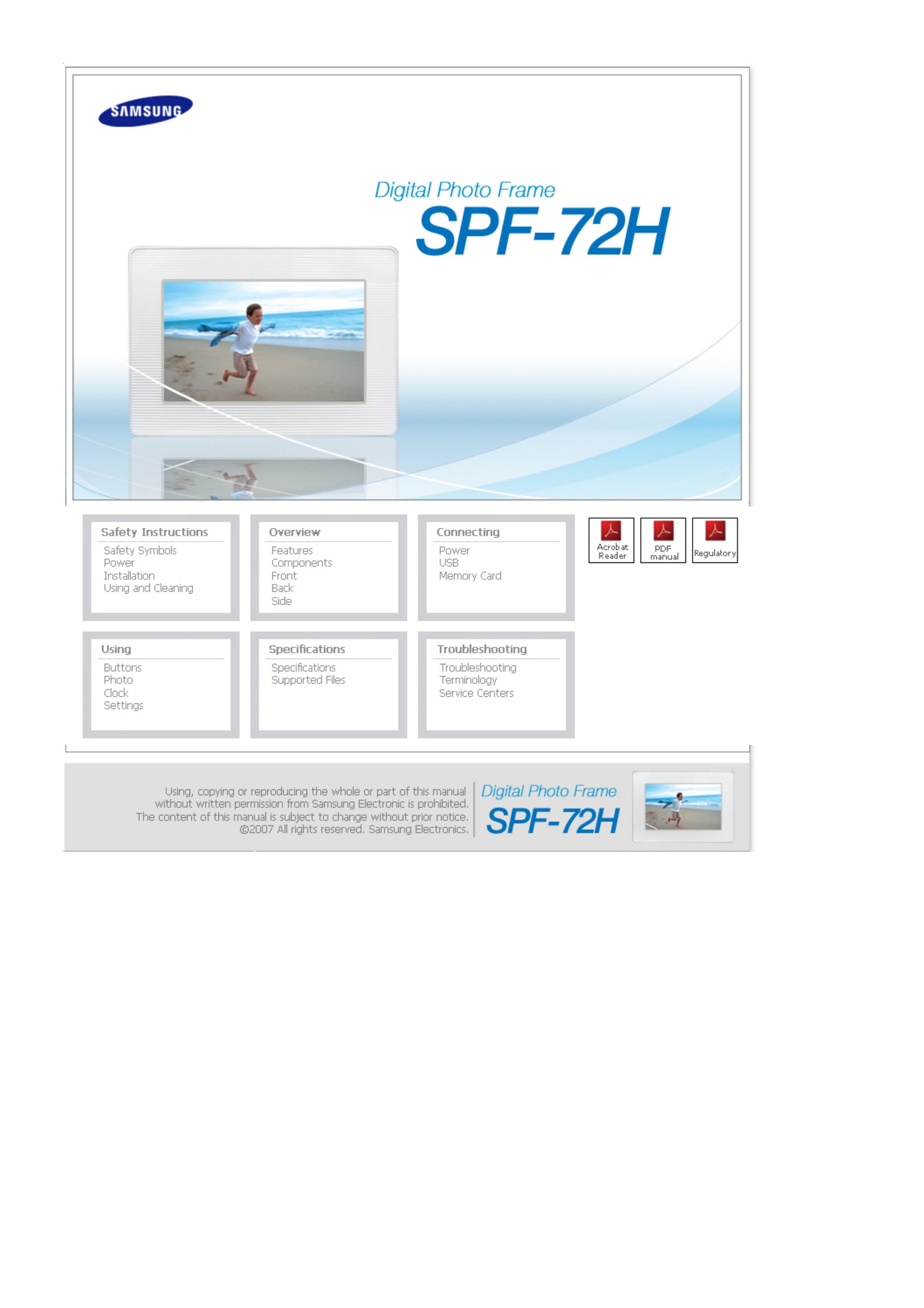 Samsung SPF-72H Digital Photo Frame User Manual