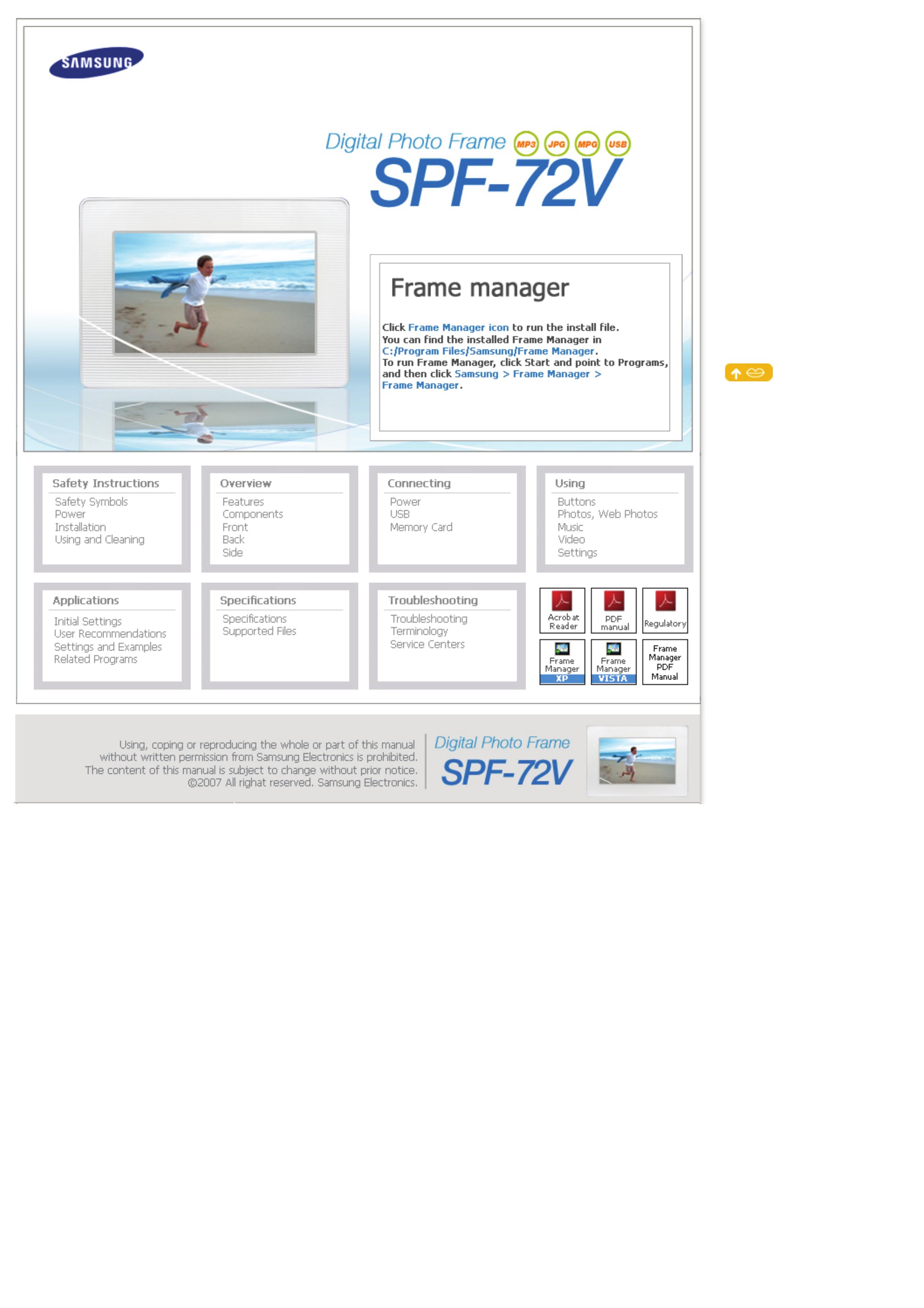 Samsung spf-72v Digital Photo Frame User Manual