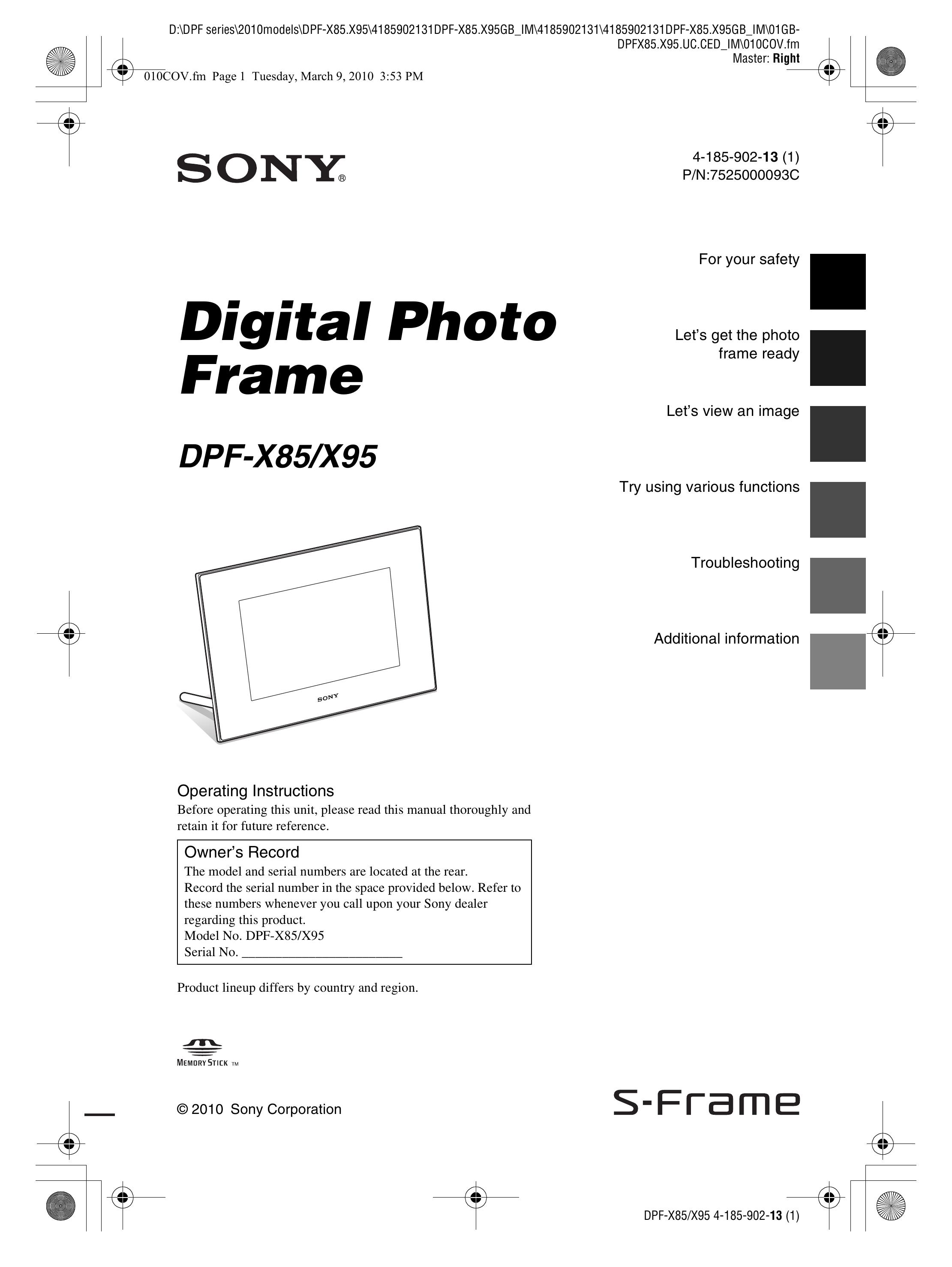 Sony 4-185-902-13 (1) Digital Photo Frame User Manual