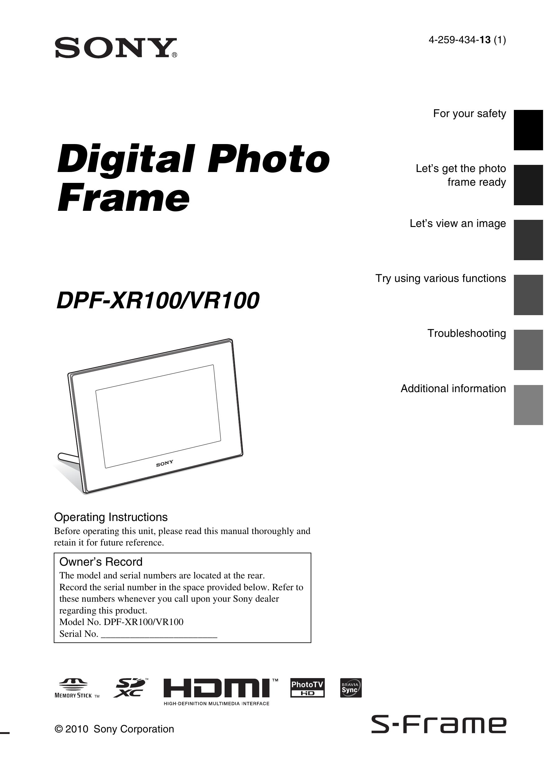 Sony 4-259-434-13 (1) Digital Photo Frame User Manual