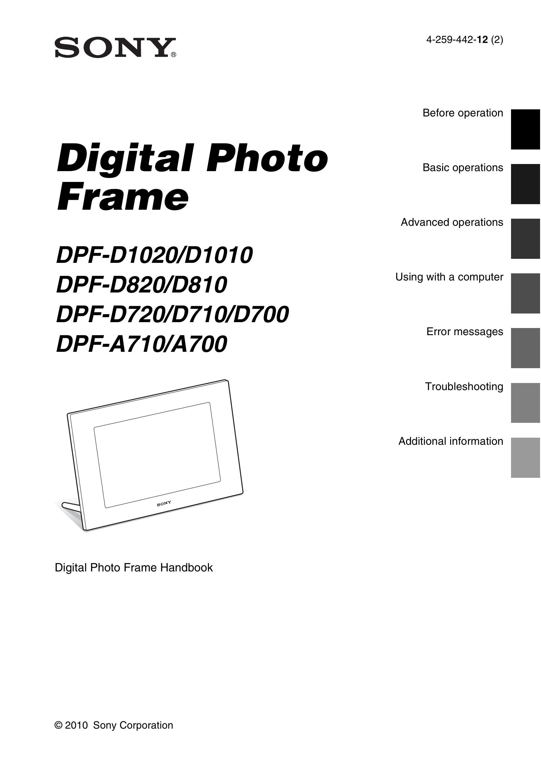 Sony DPF-D1020/D1010 Digital Photo Frame User Manual