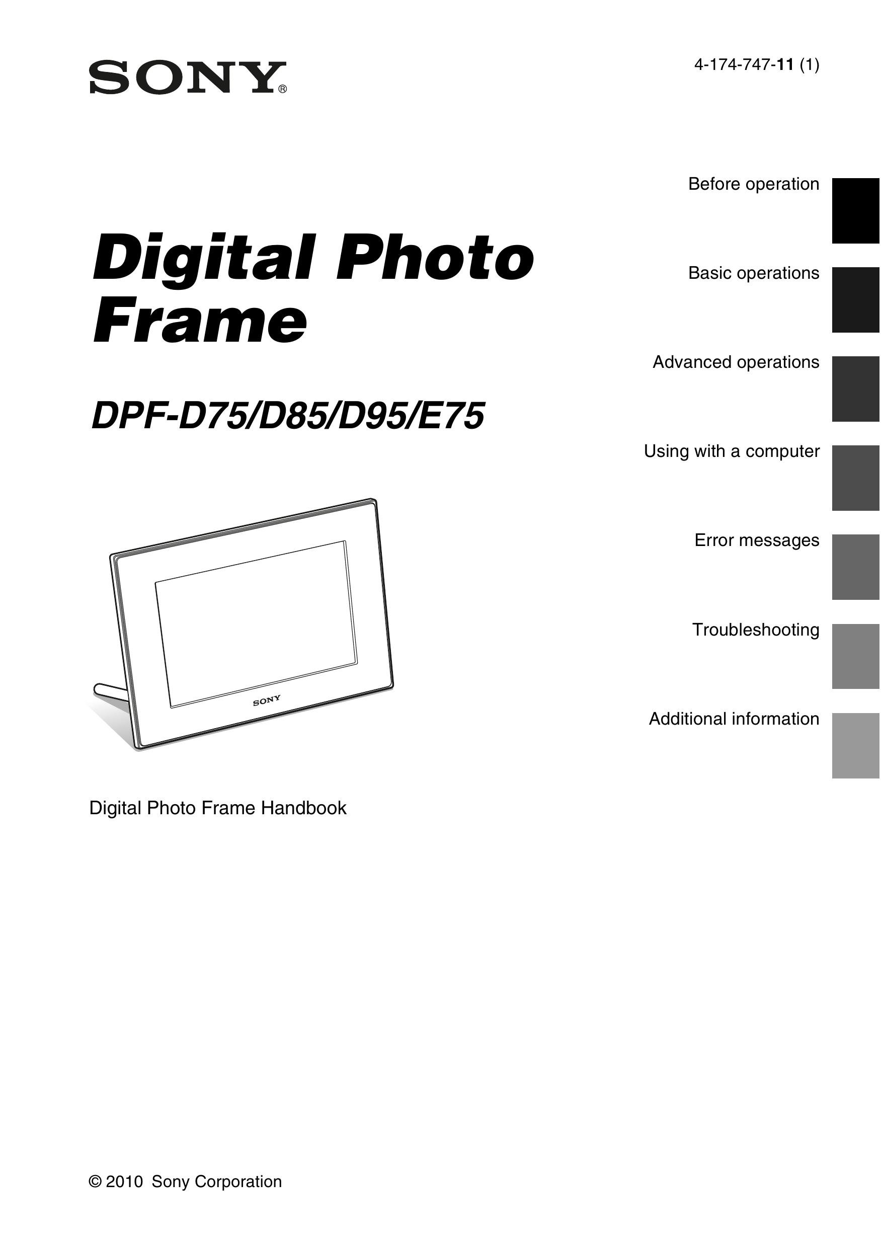 Sony DPF-D85 Digital Photo Frame User Manual