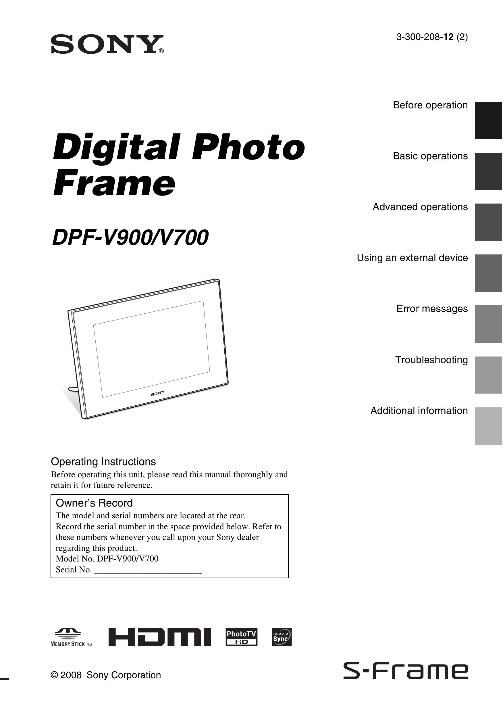 Sony DPF-V900/V700 Digital Photo Frame User Manual