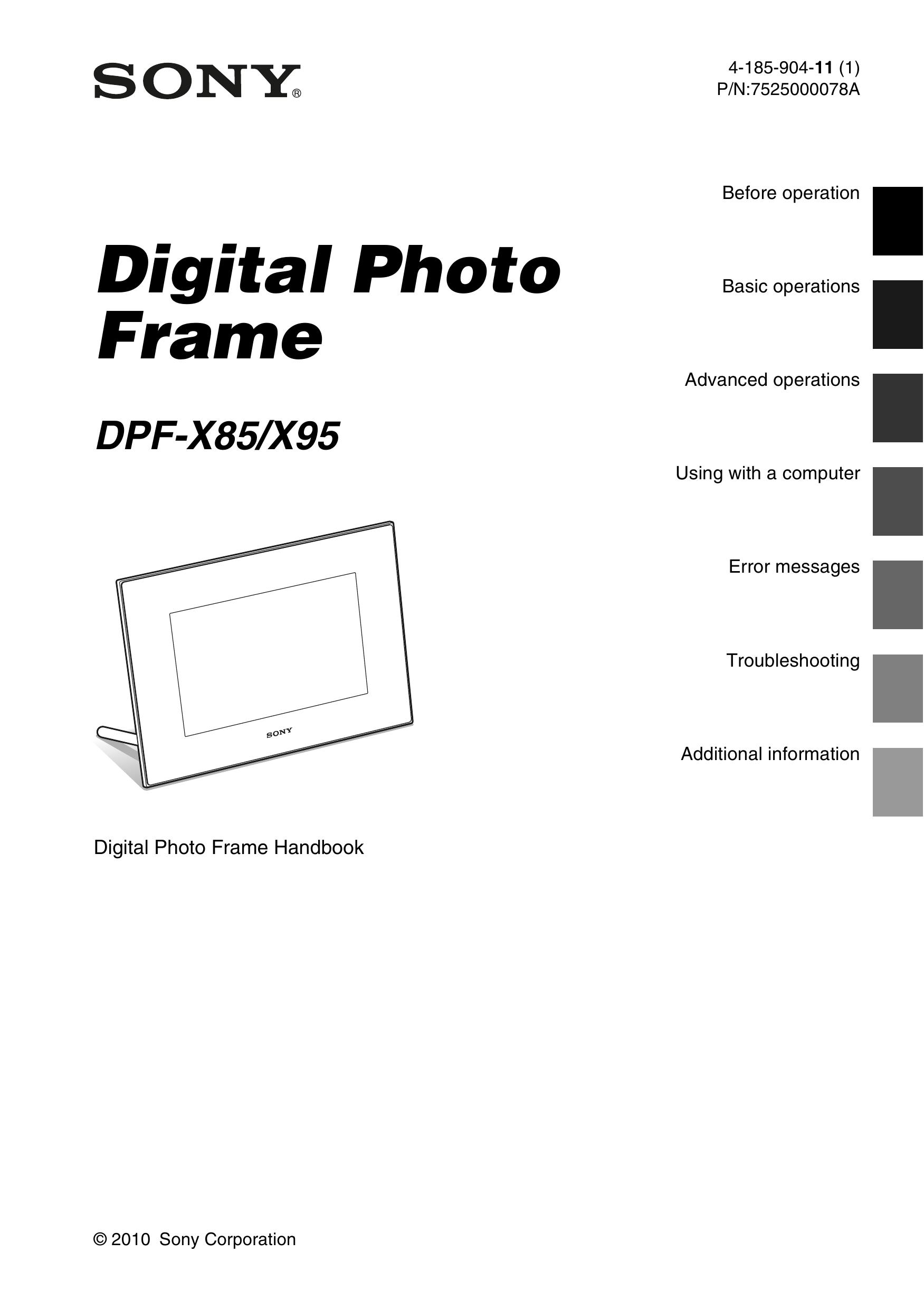 Sony DPF-X85 Digital Photo Frame User Manual