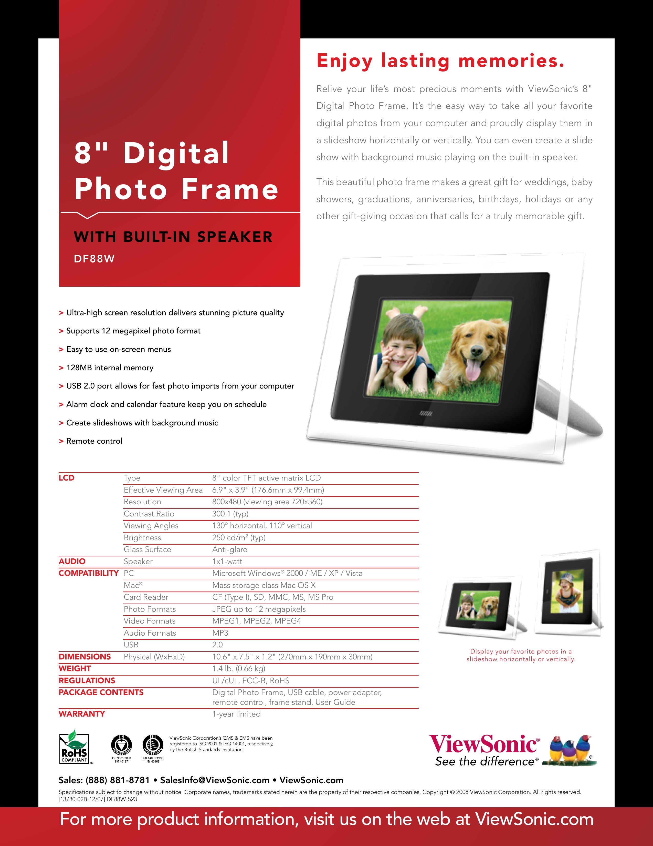 ViewSonic DF88W-523 Digital Photo Frame User Manual