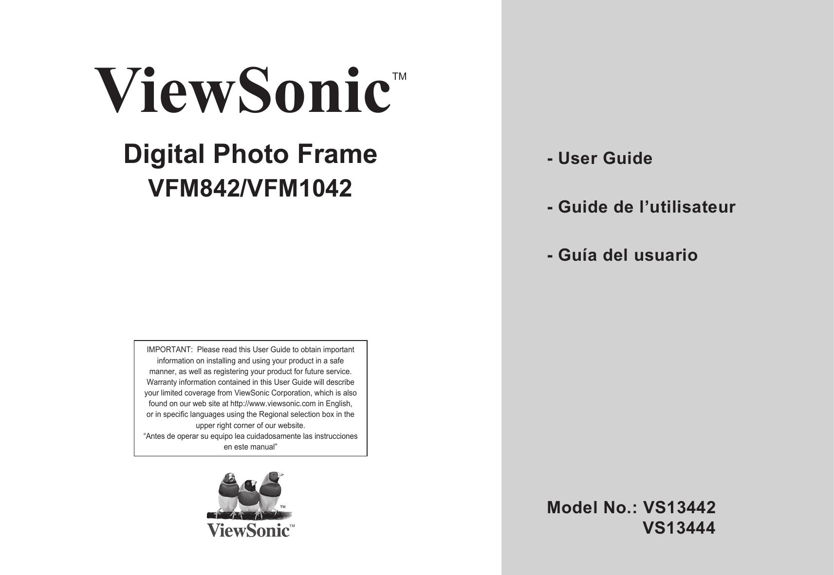ViewSonic VS13442 Digital Photo Frame User Manual
