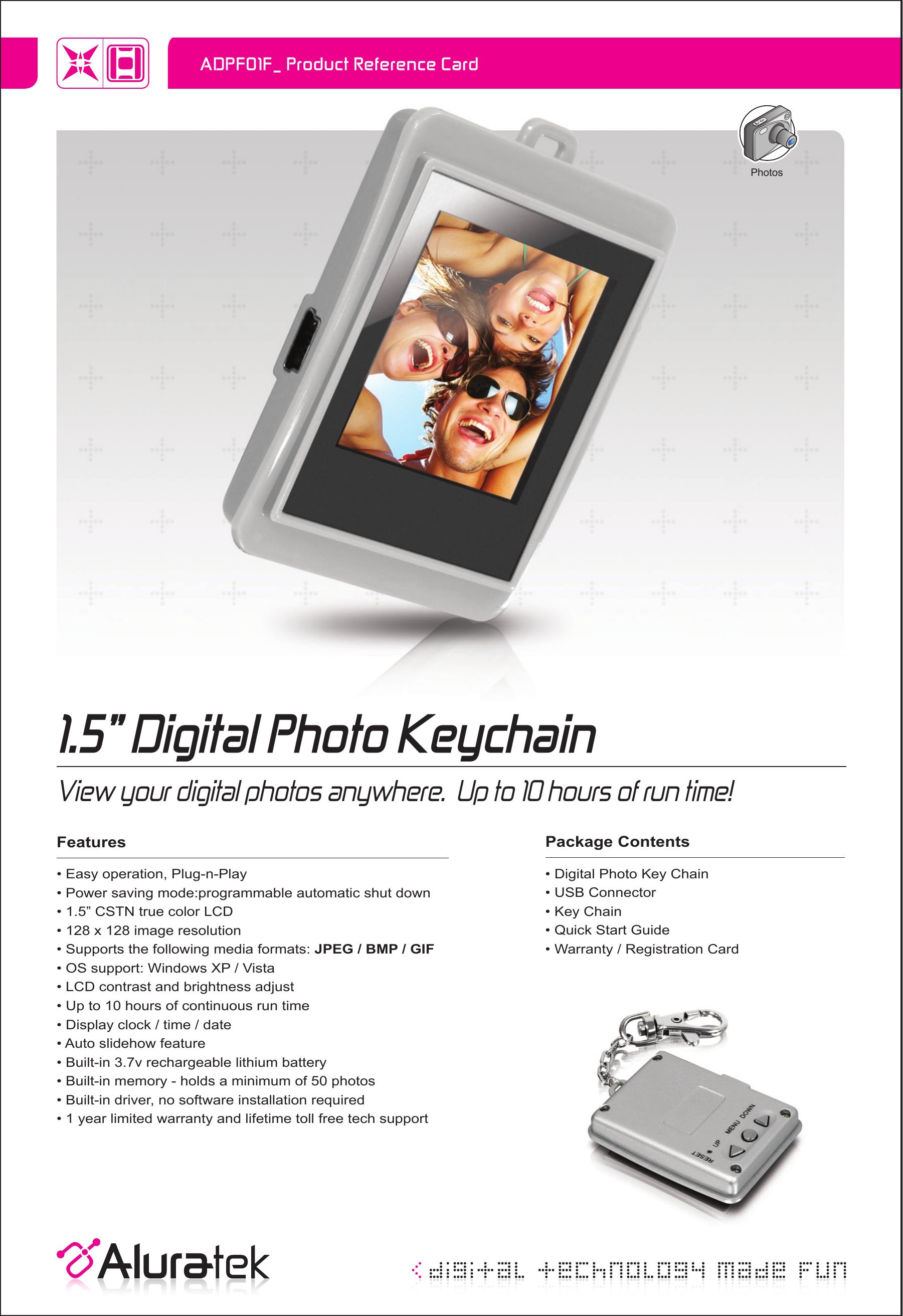 Aluratek ADPF01F Digital Photo Keychain User Manual