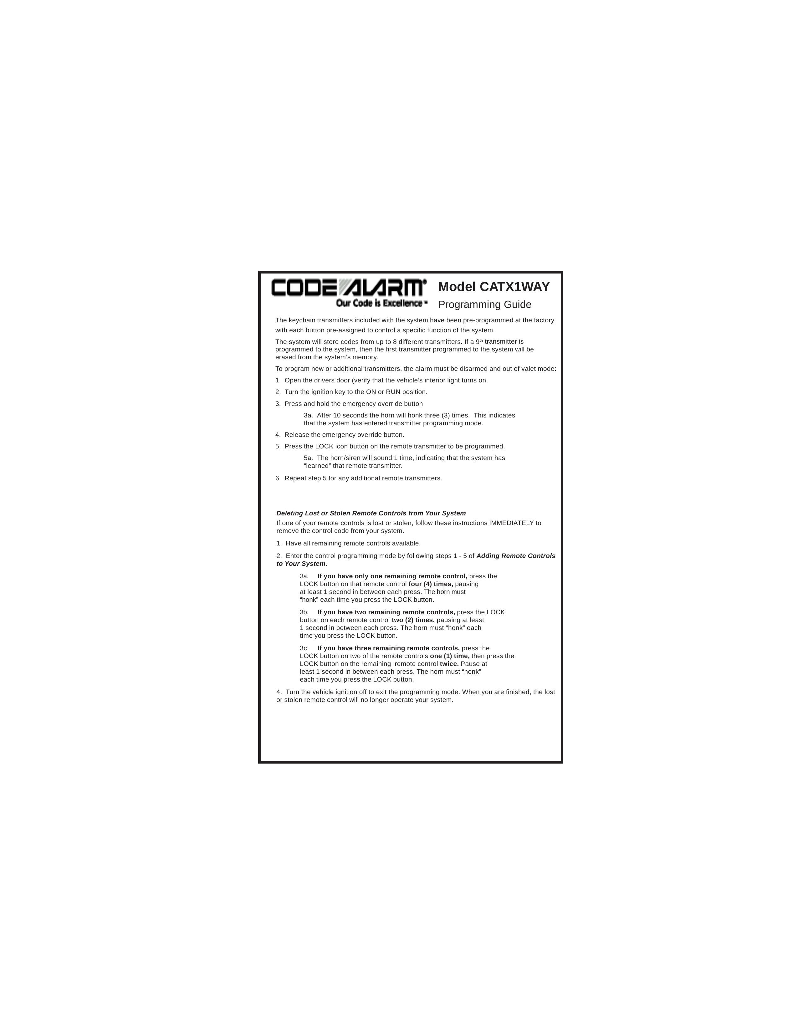 Code Alarm CATX1WAY Digital Photo Keychain User Manual