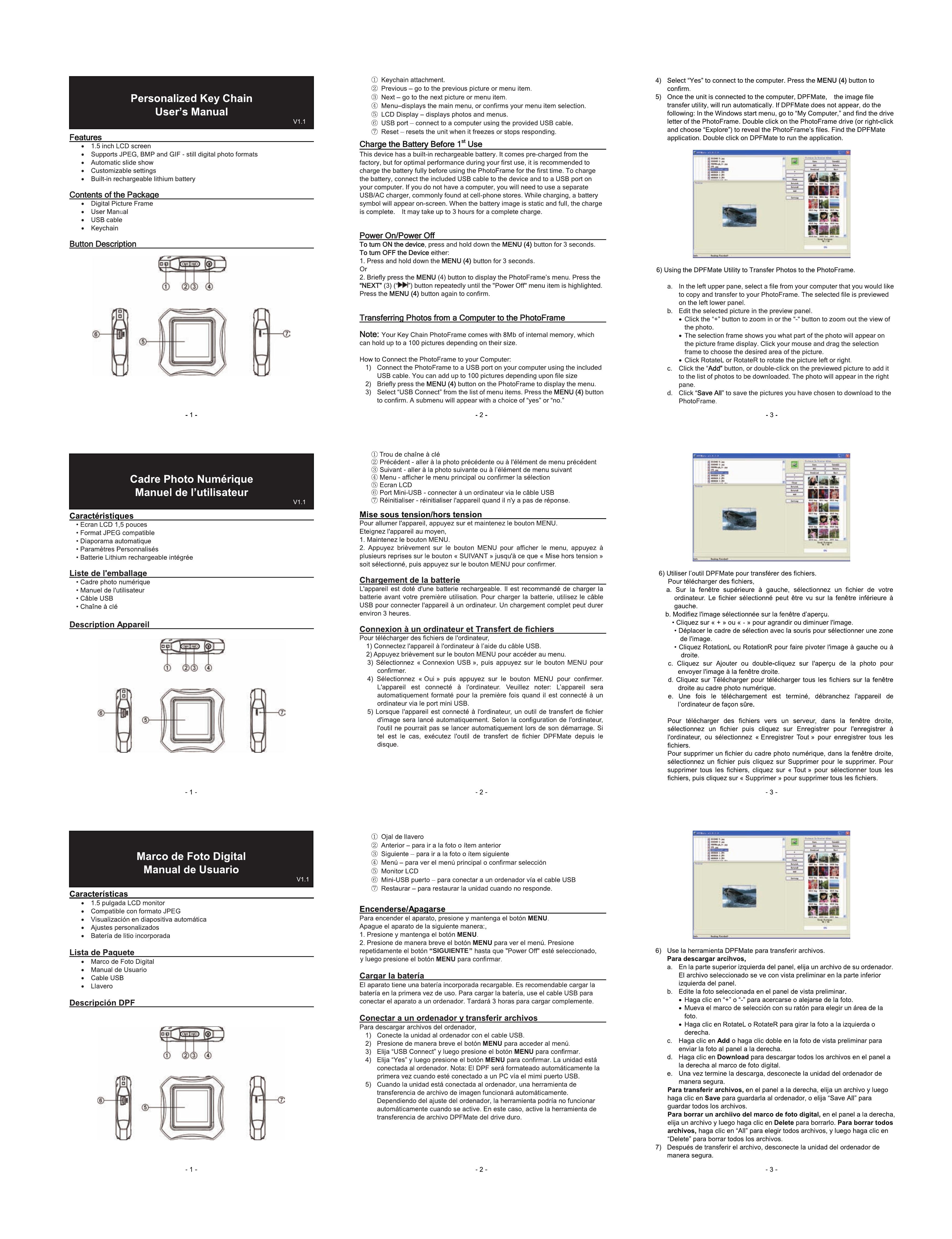 Philips SPF1902B Digital Photo Keychain User Manual