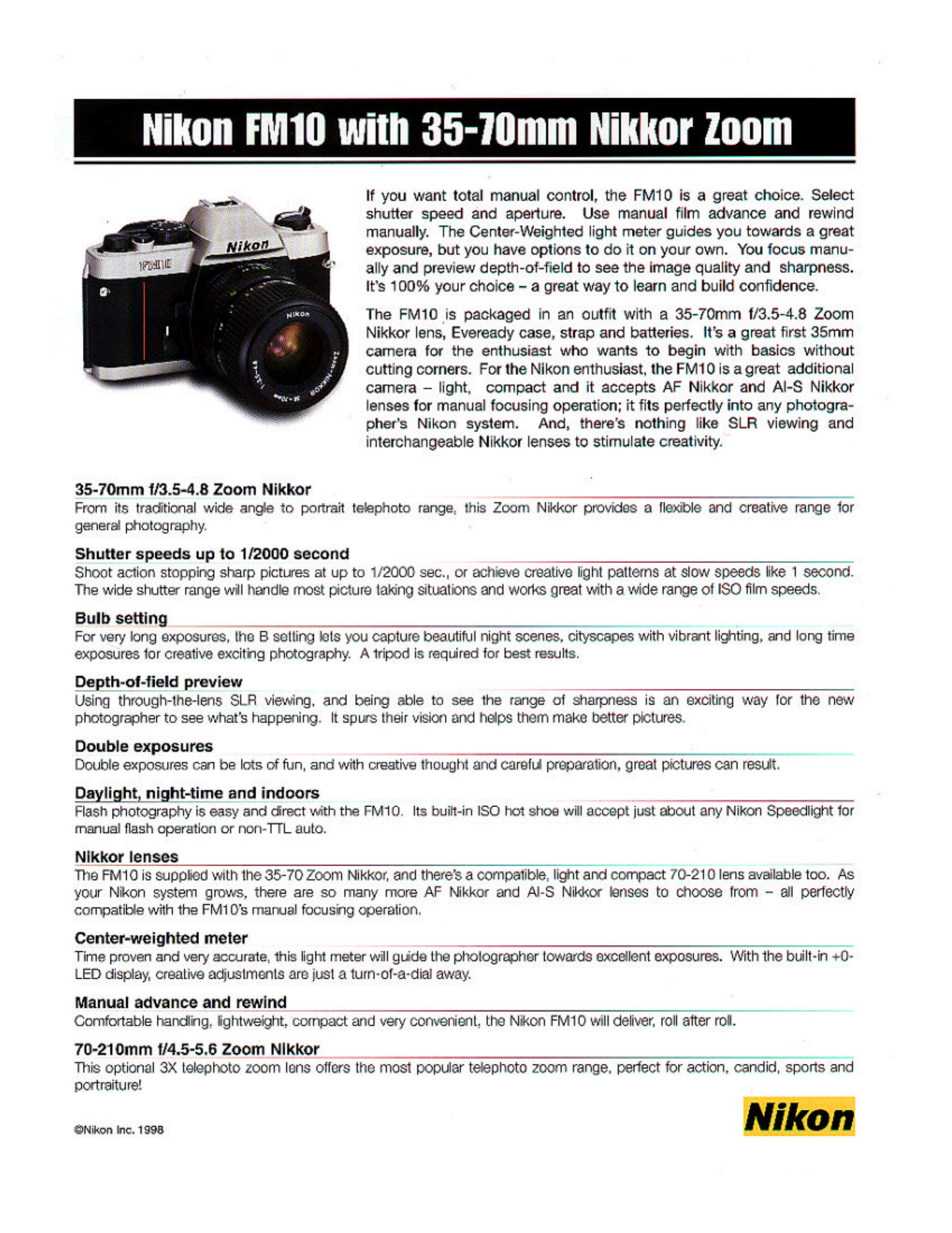 Nikon FM10 Film Camera User Manual