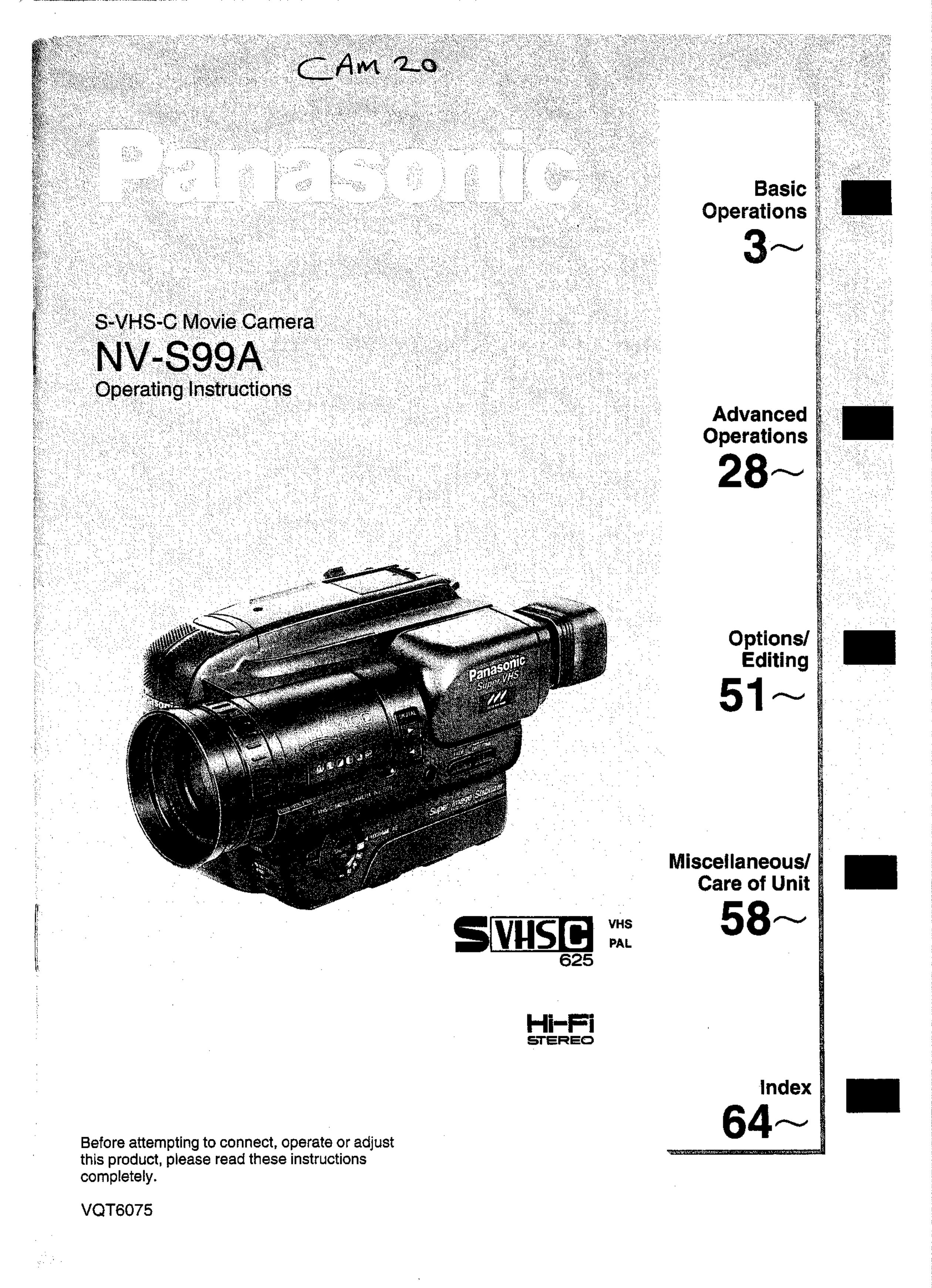 Panasonic NV-S99A Film Camera User Manual