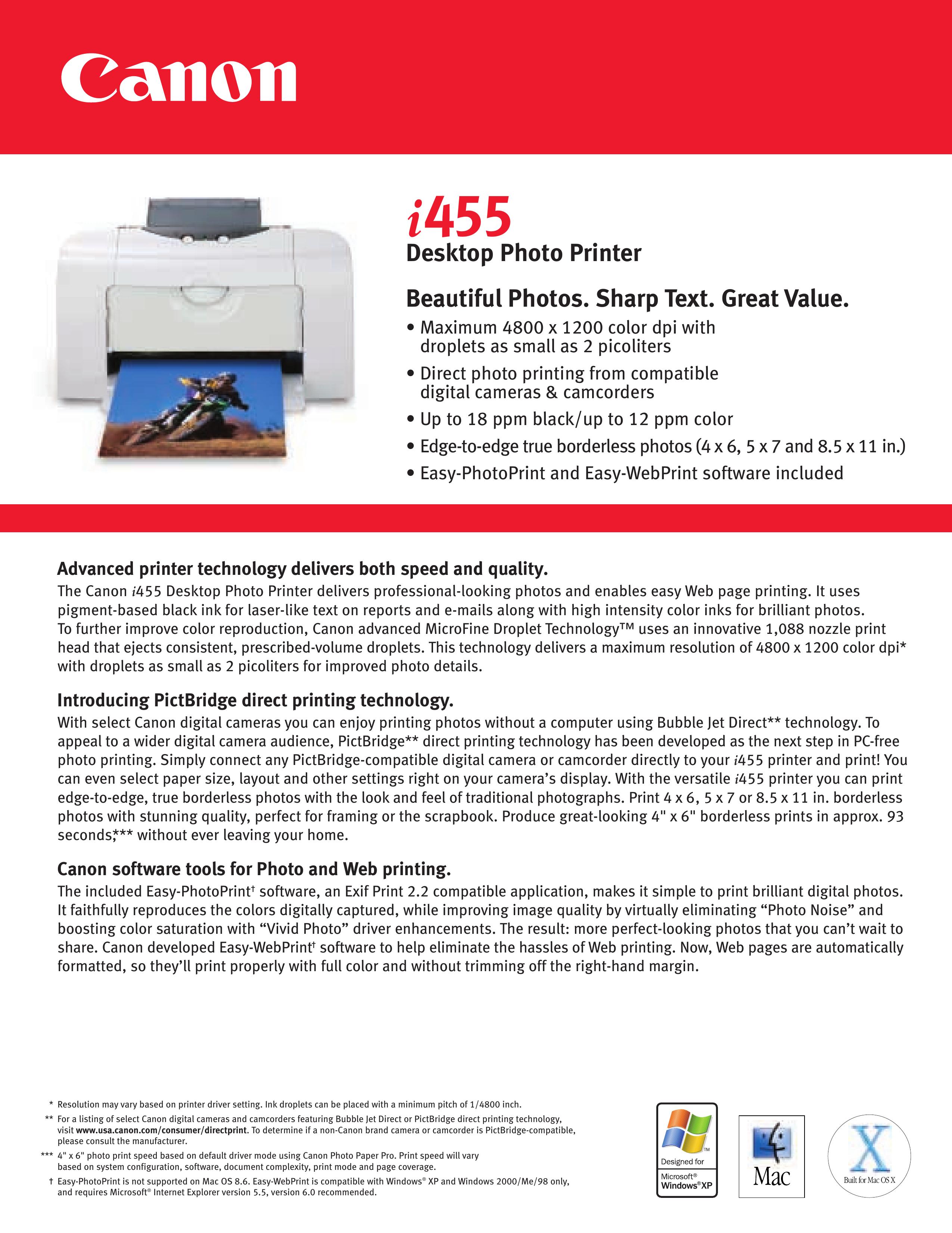 Canon I455 Photo Printer User Manual