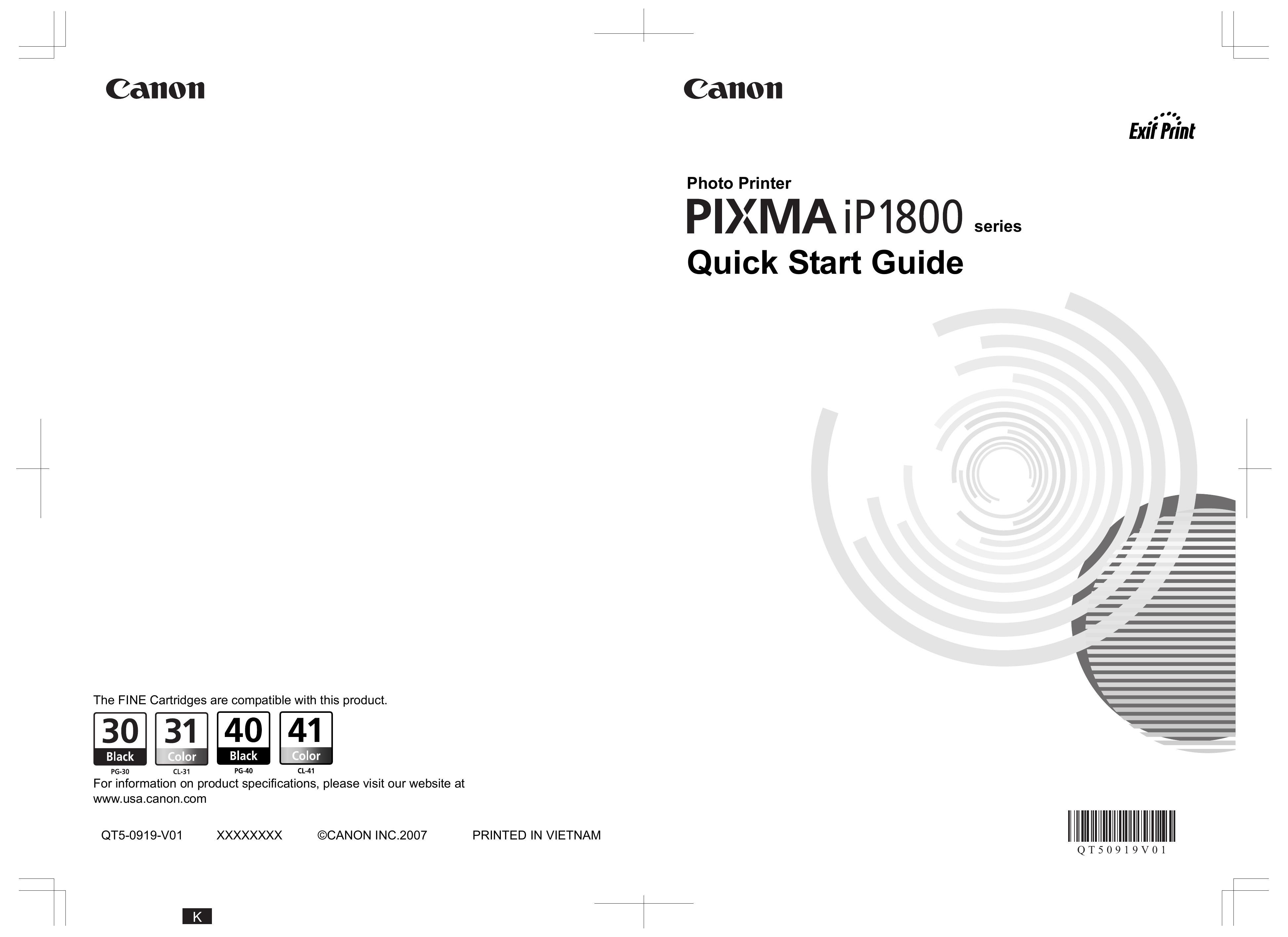 Canon iP1800 Series Photo Printer User Manual
