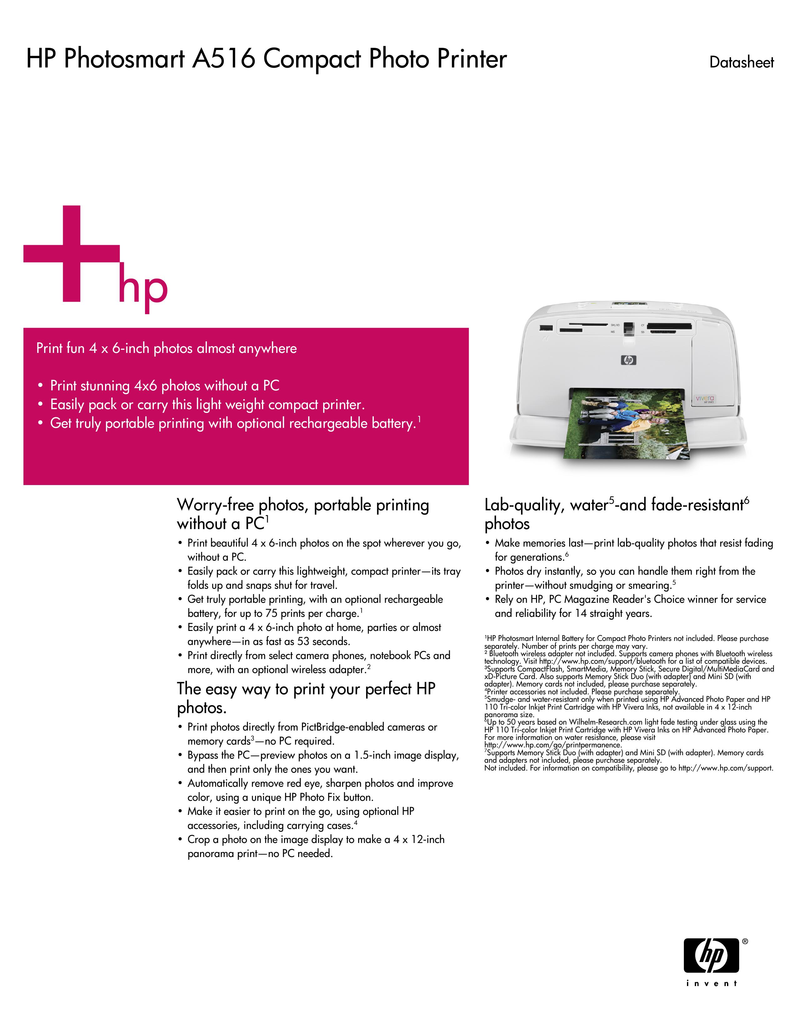 HP (Hewlett-Packard) A516 Photo Printer User Manual
