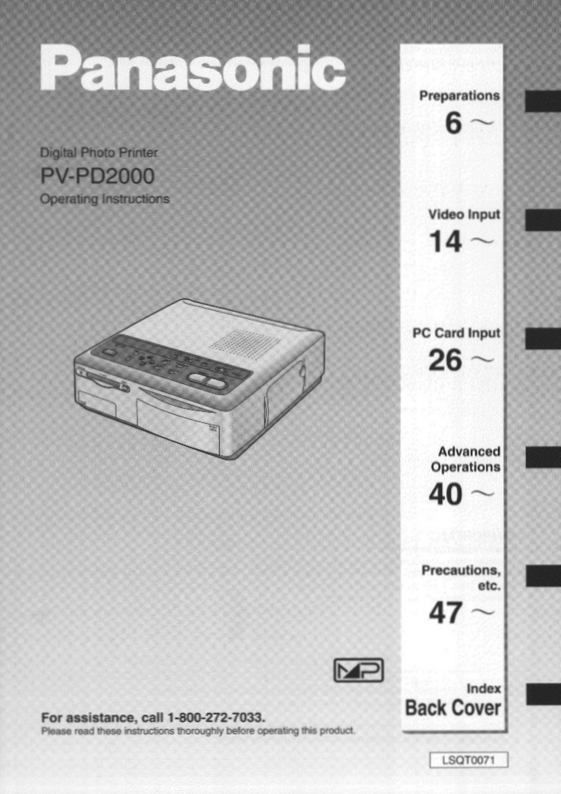 Panasonic PV-PD2000 Photo Printer User Manual
