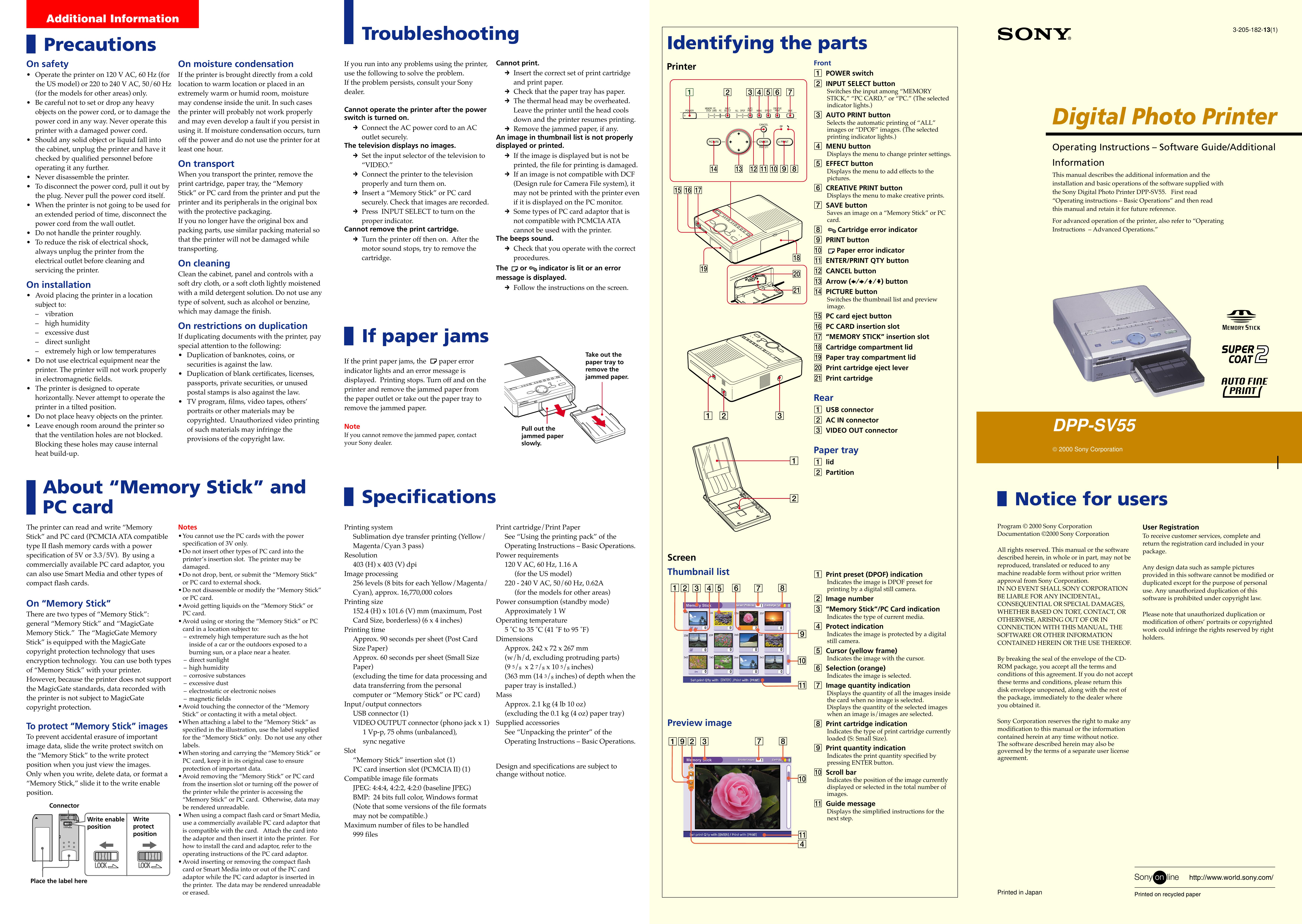 Sony DPP-SV55 Photo Printer User Manual