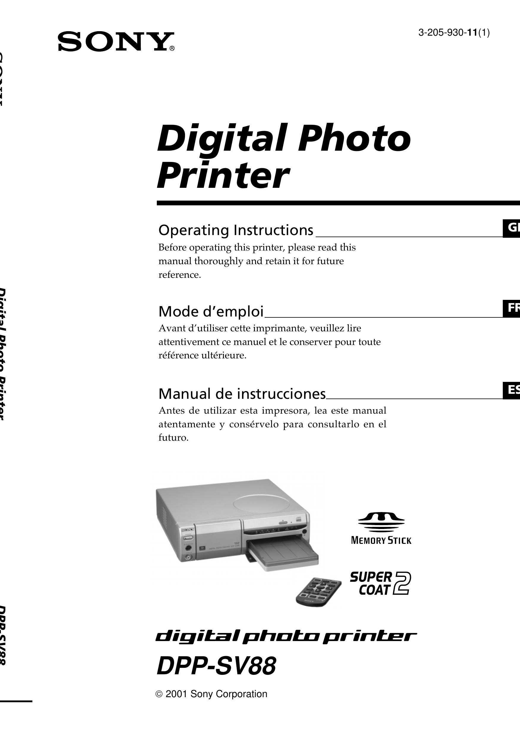 Sony DPP-SV88 Photo Printer User Manual