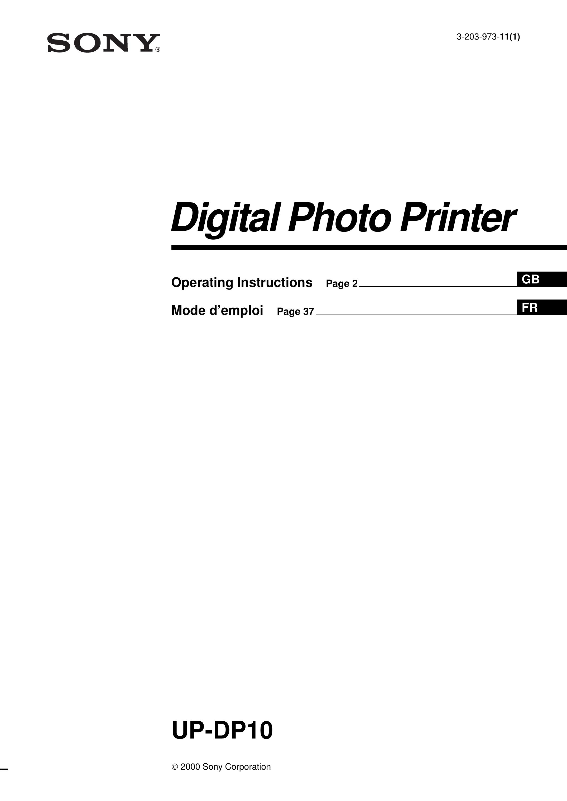 Sony UP-DP10 Photo Printer User Manual