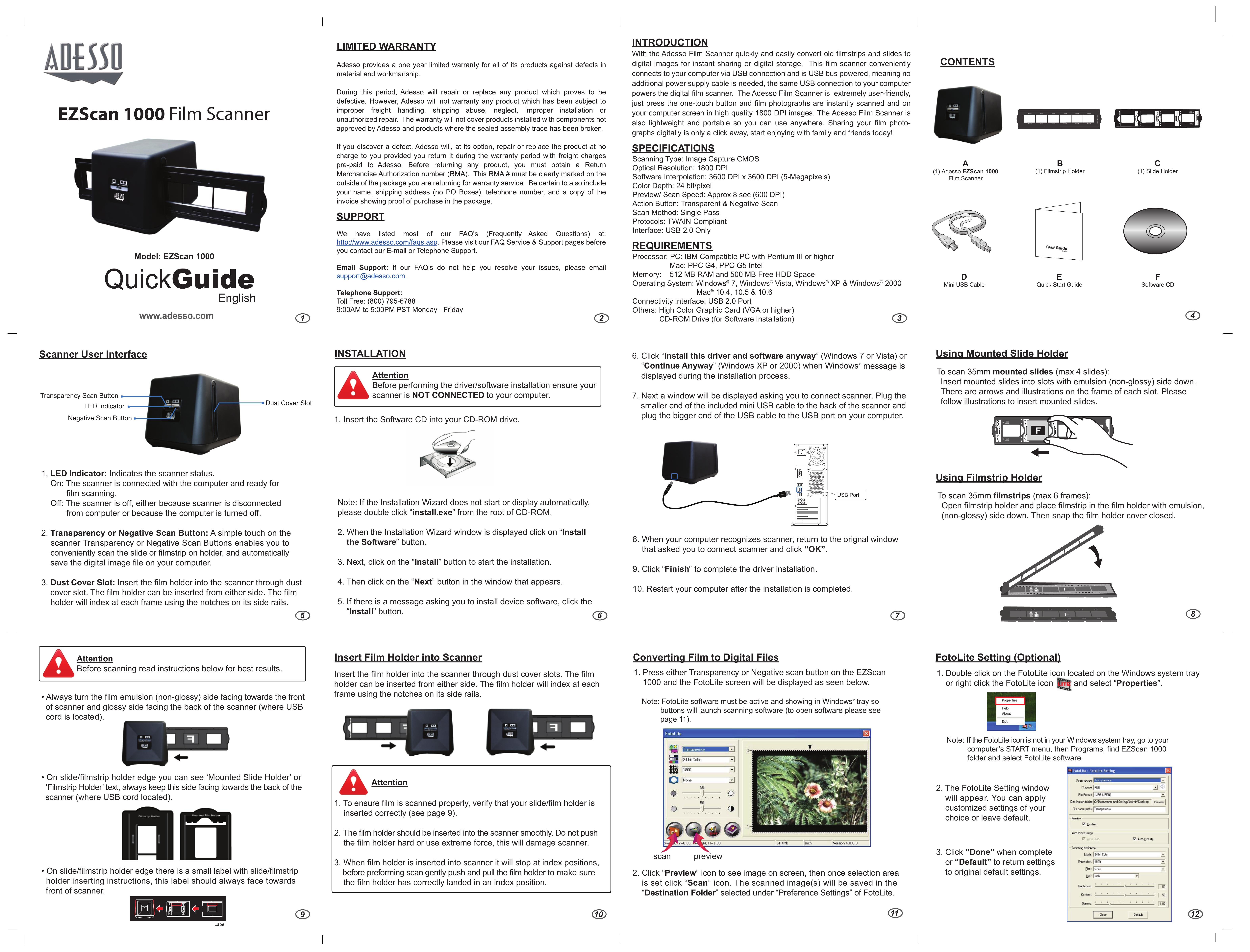 Adesso EZSCAN 1000 Photo Scanner User Manual