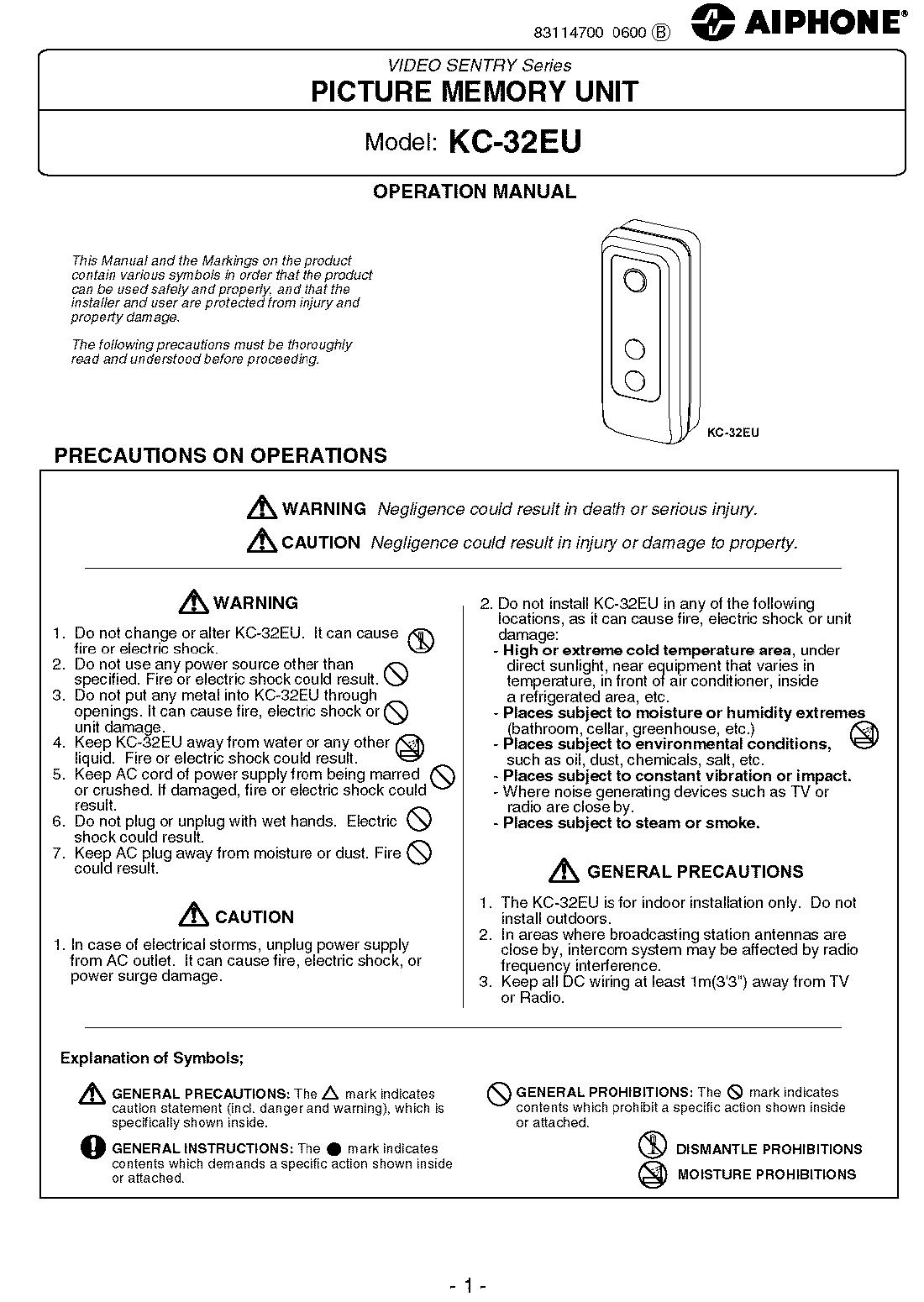 Aiphone KC-32EU Photo Scanner User Manual