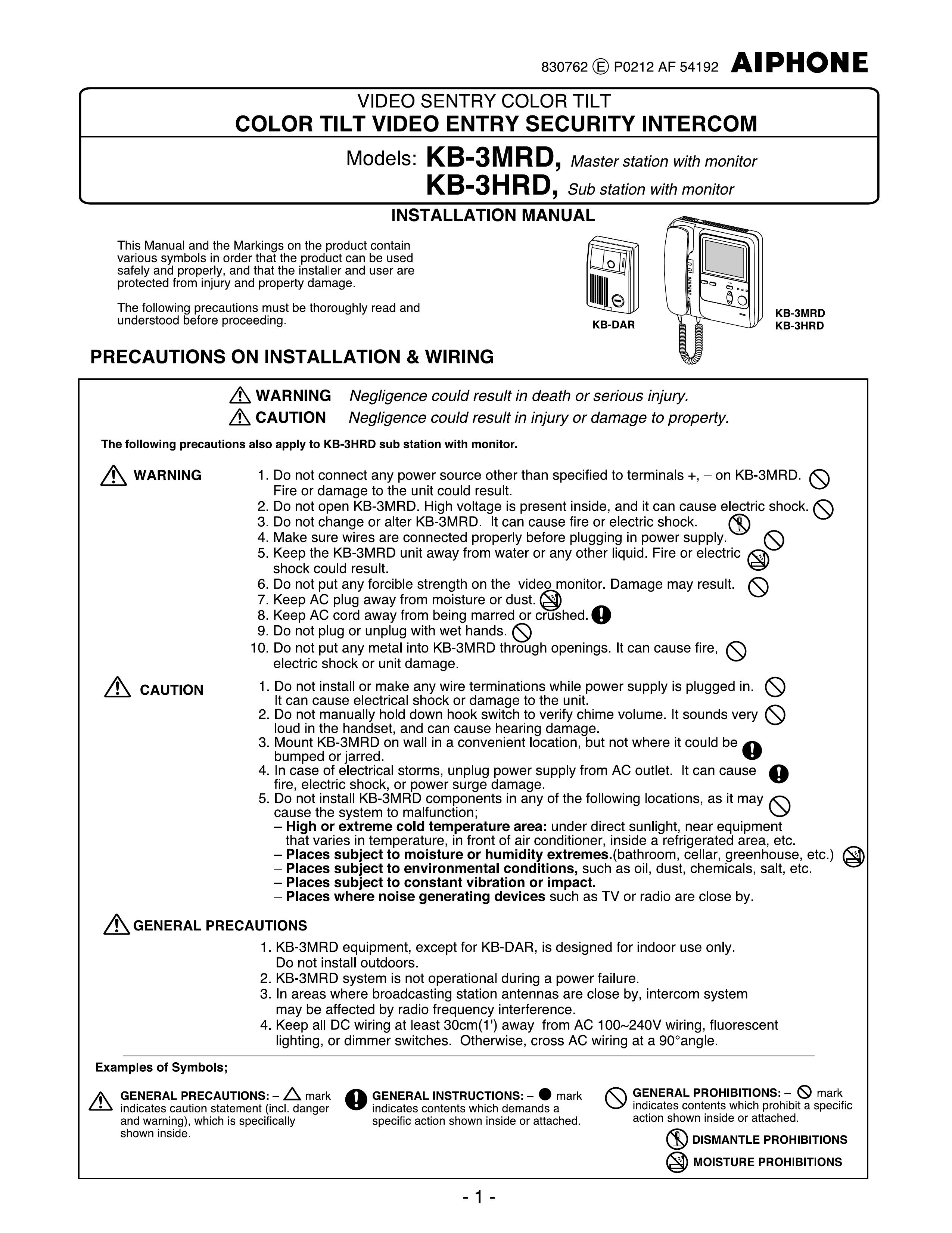 Aiphone KB-3HRD Security Camera User Manual