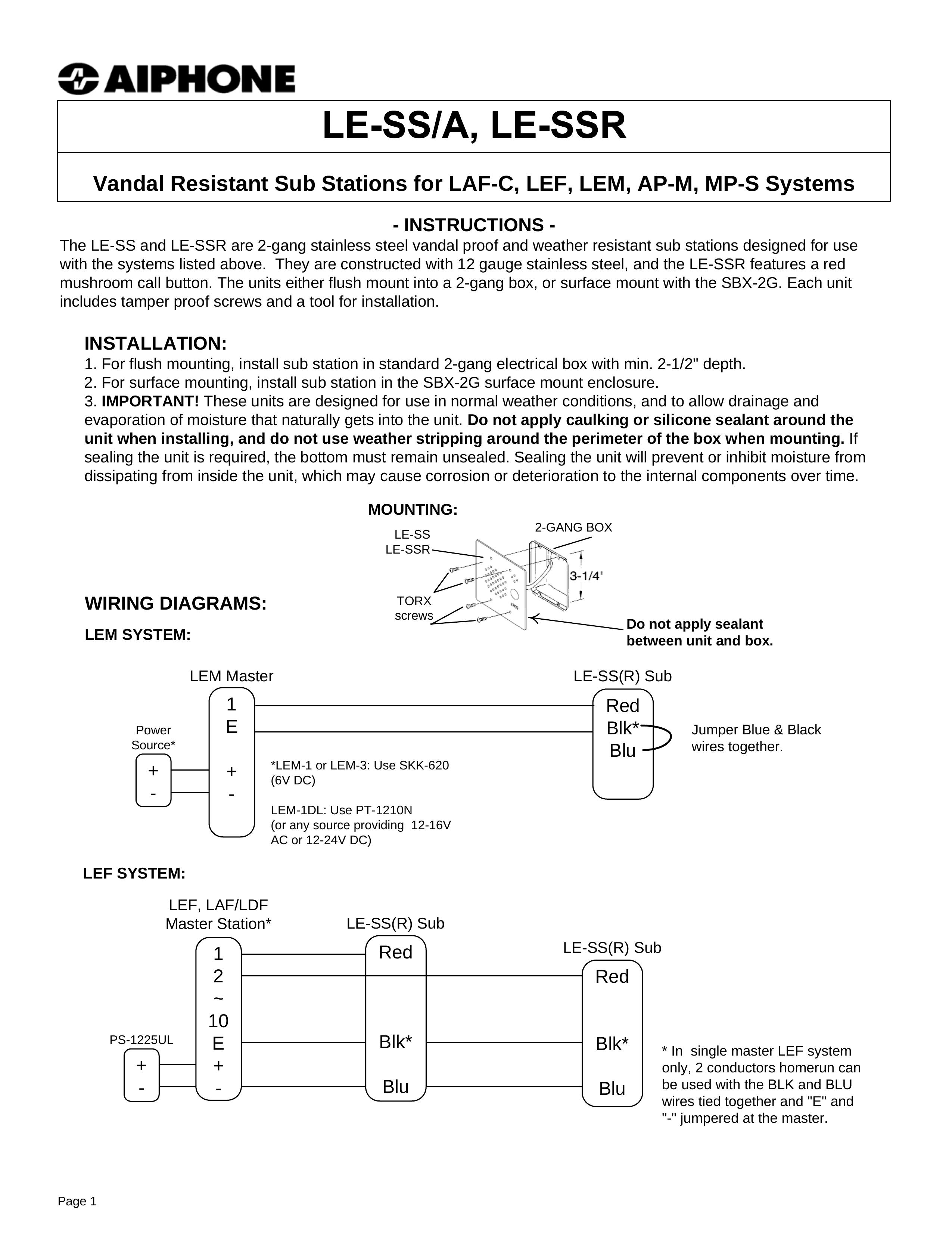 Aiphone LE-SS Security Camera User Manual