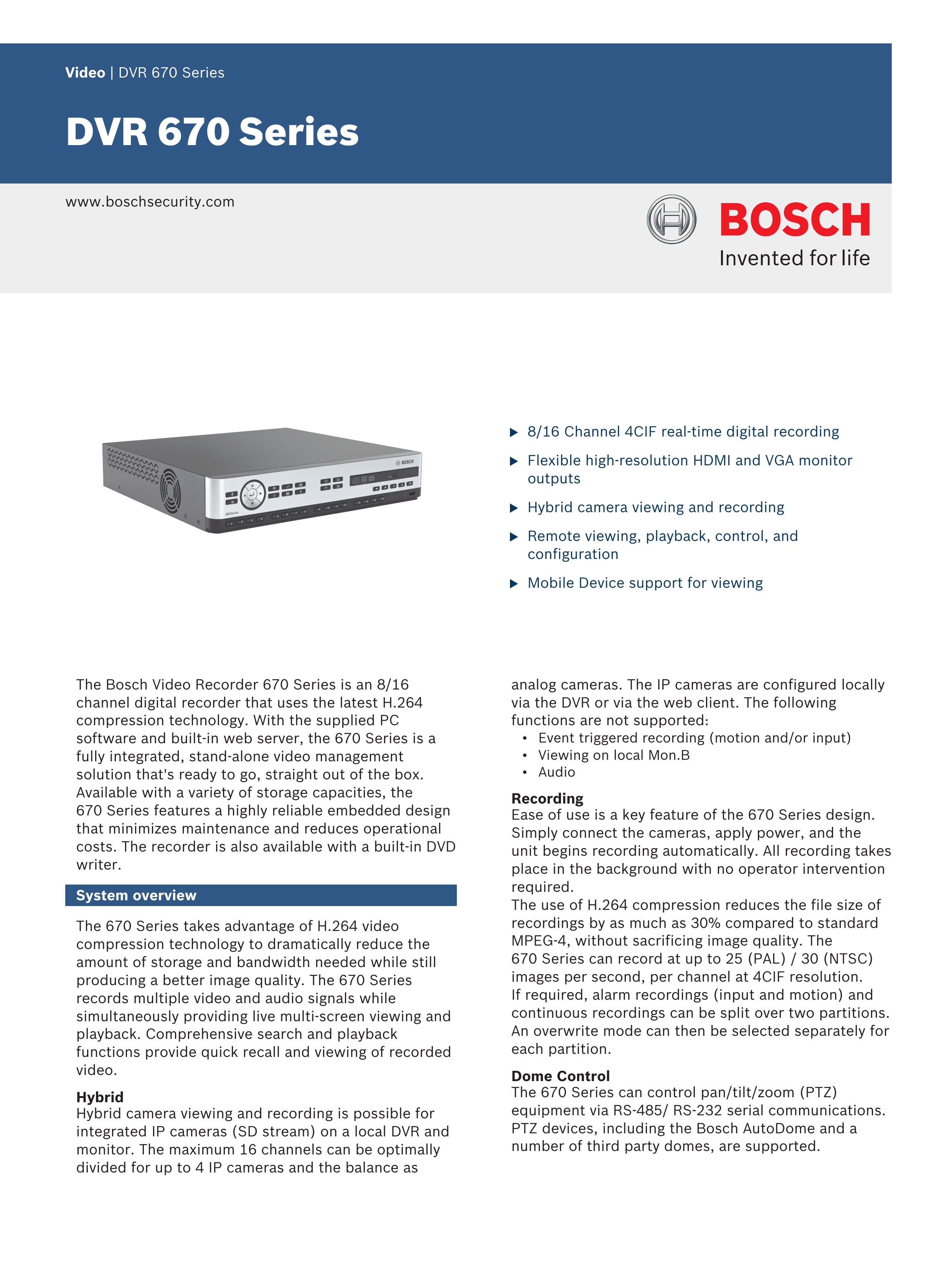 Bosch Appliances DVR 670 Security Camera User Manual