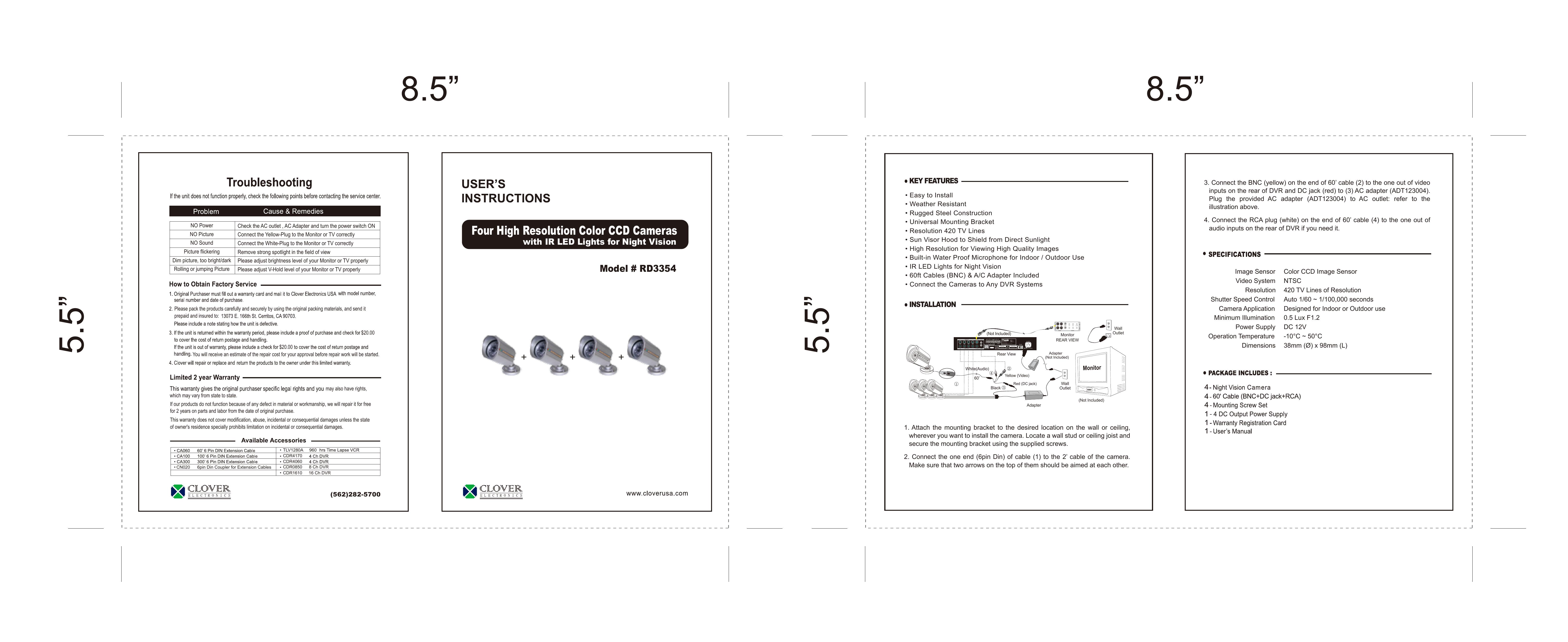 Clover Electronics RD3354 Security Camera User Manual