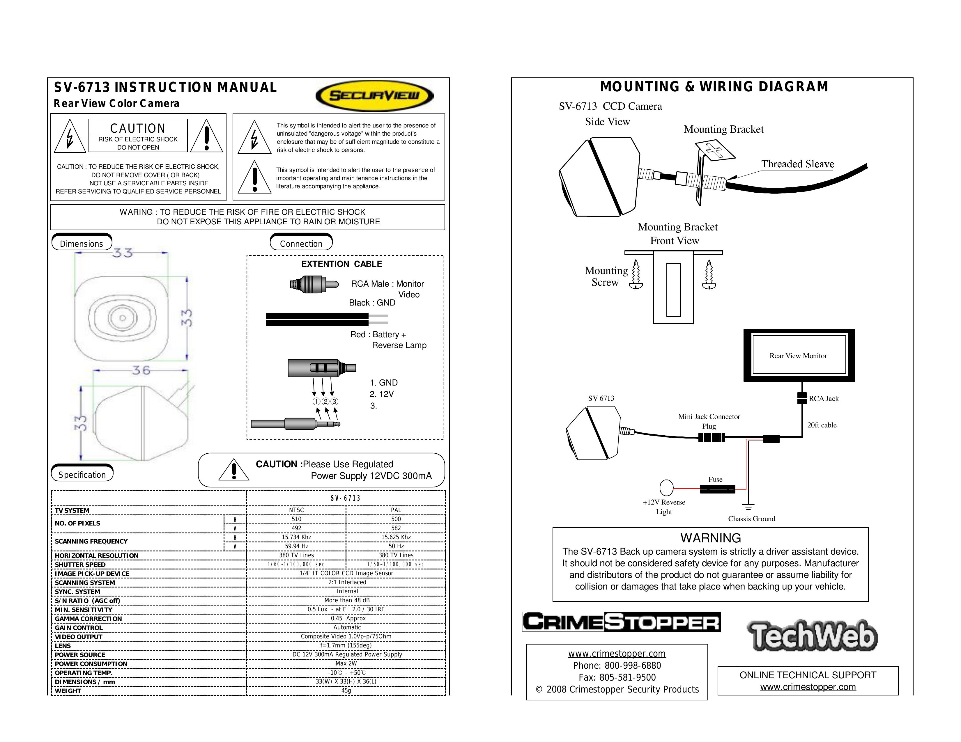 Crimestopper Security Products SV-6713 Security Camera User Manual