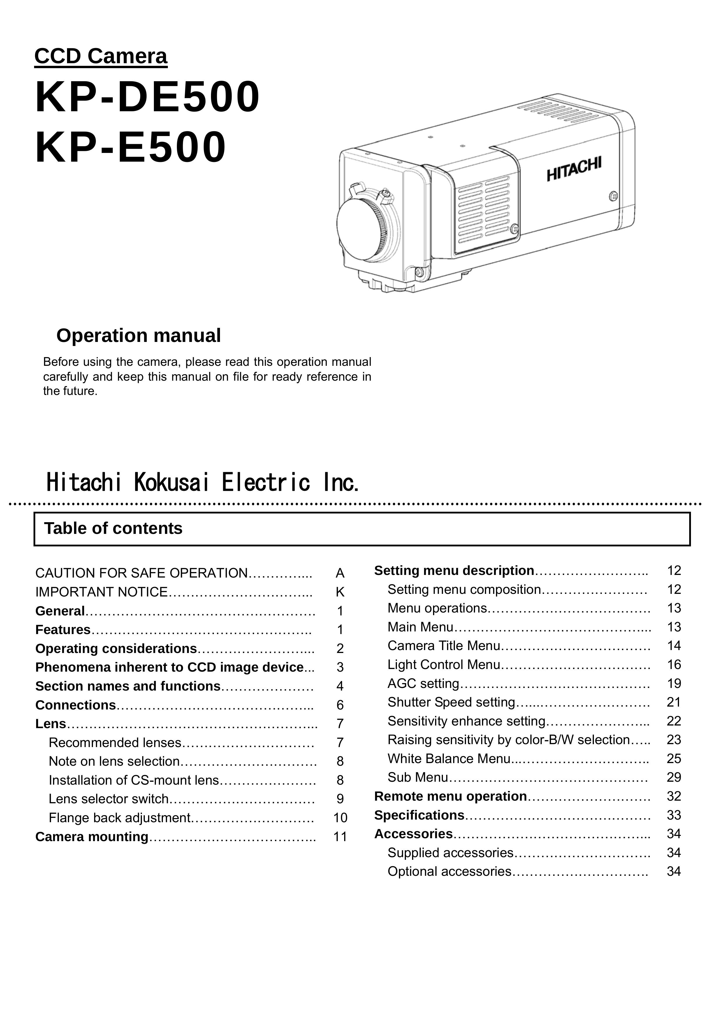 Hitachi KP-DE500 Security Camera User Manual