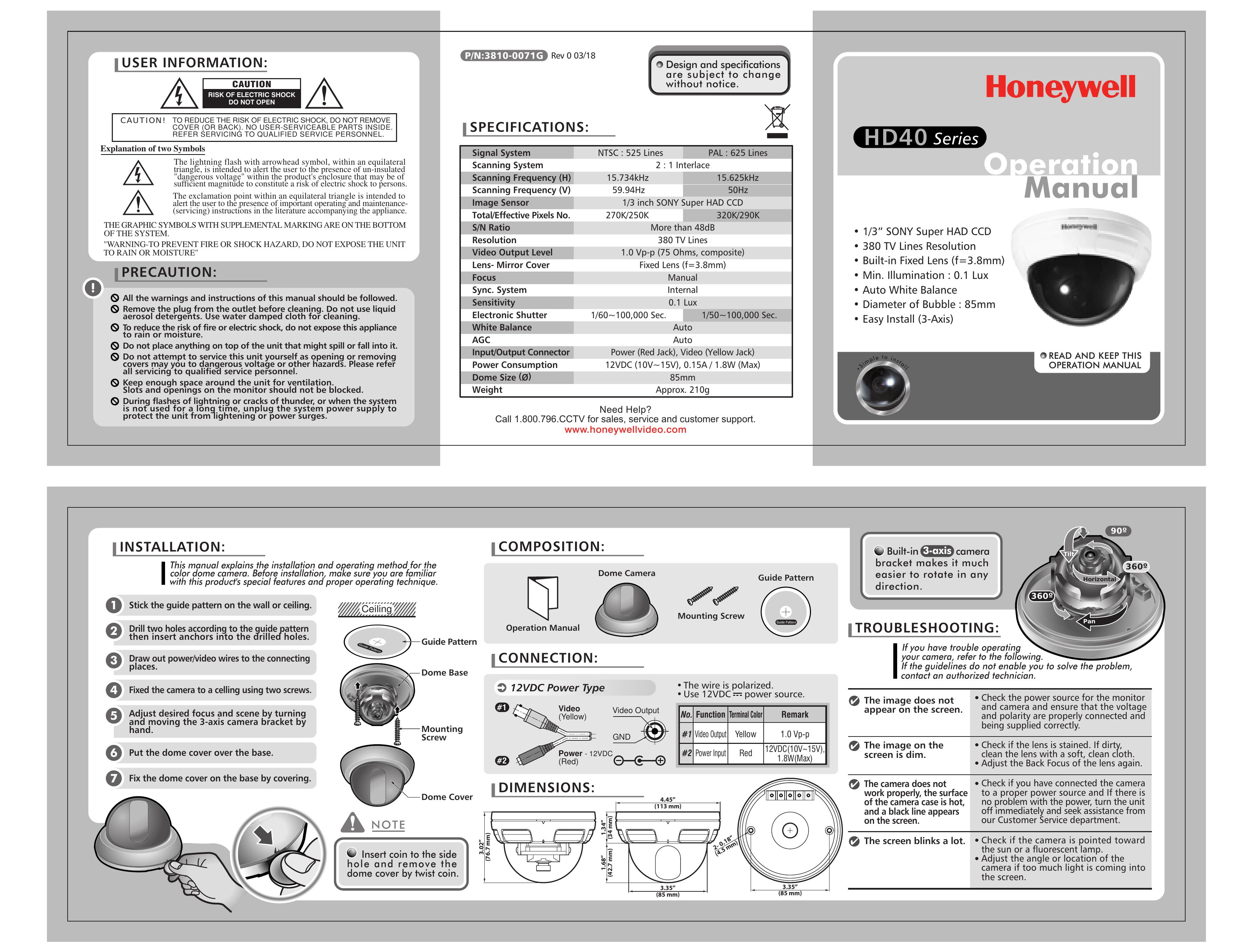 Honeywell HD40 Security Camera User Manual