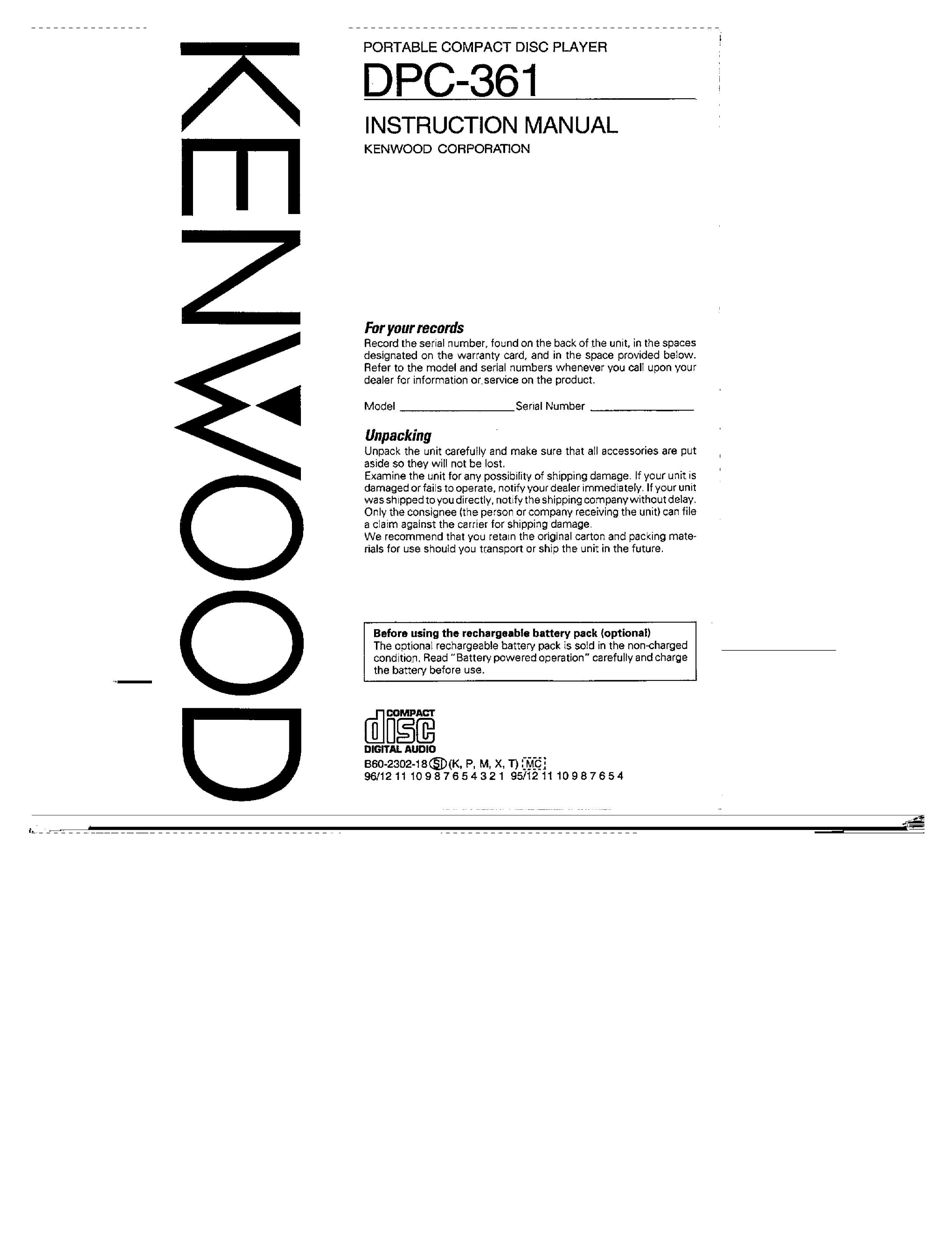 Kenwood DPC-361 Security Camera User Manual