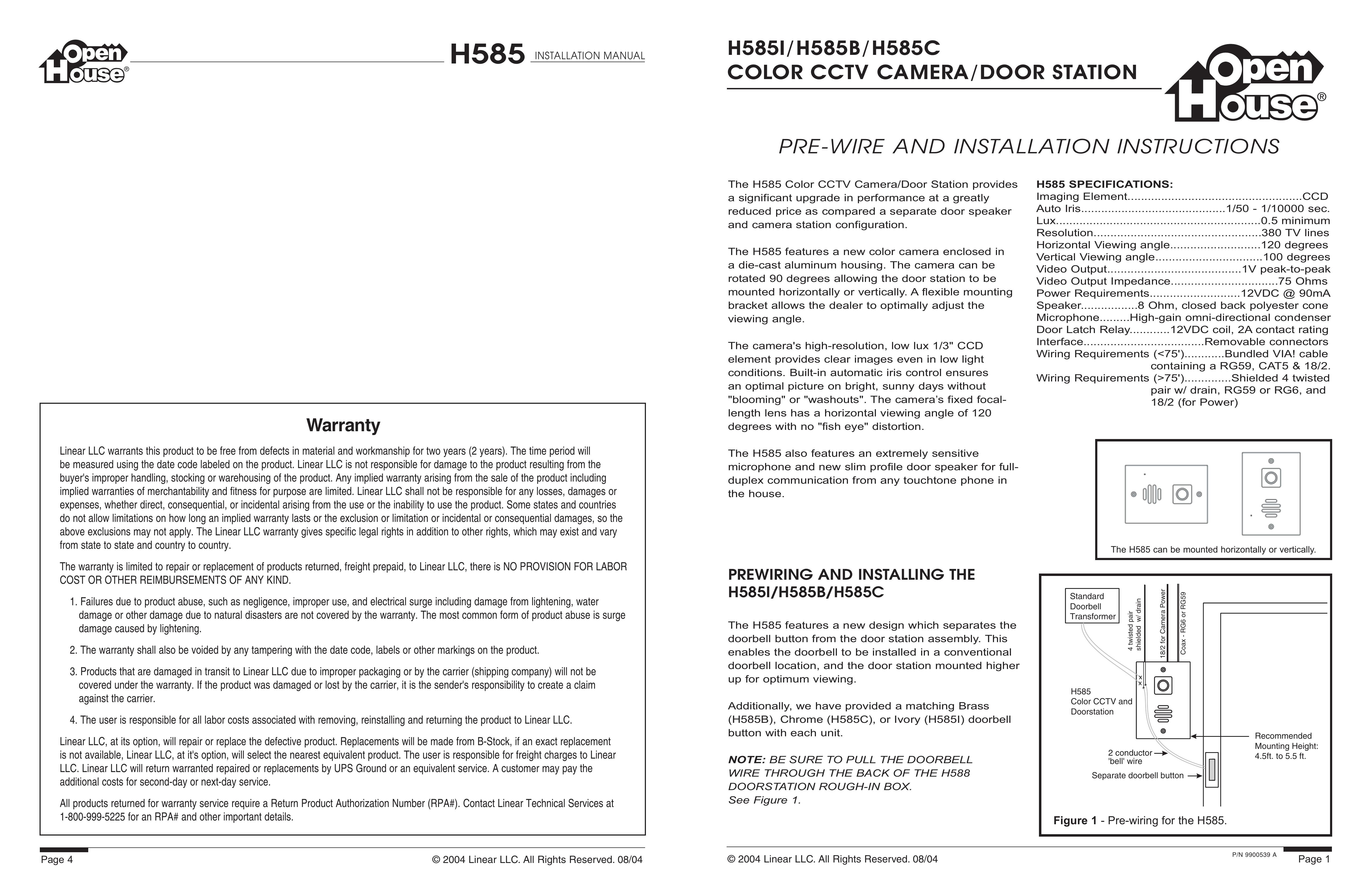 Linear H585 Security Camera User Manual
