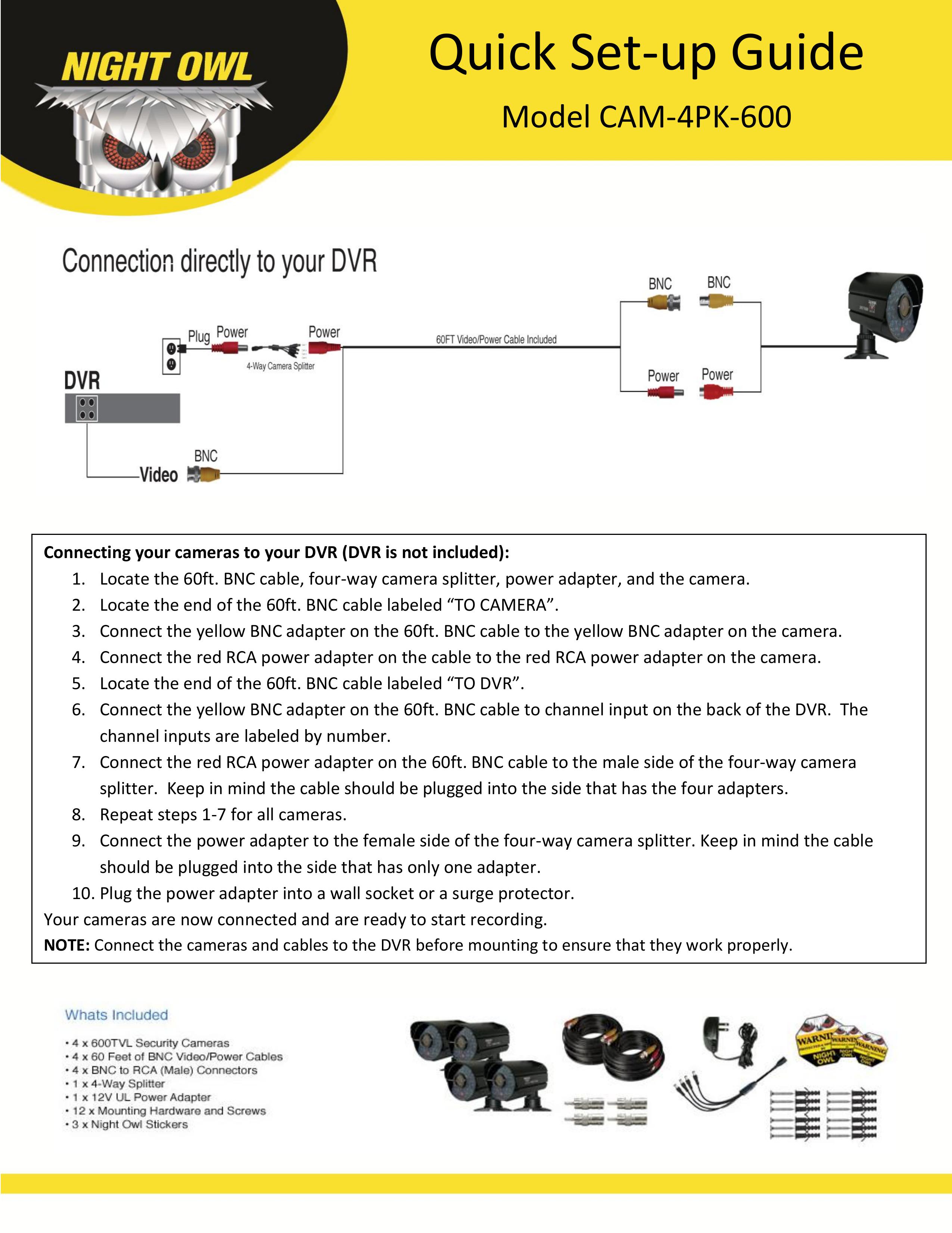 Night Owl Optics CAM-4PK-600 Security Camera User Manual