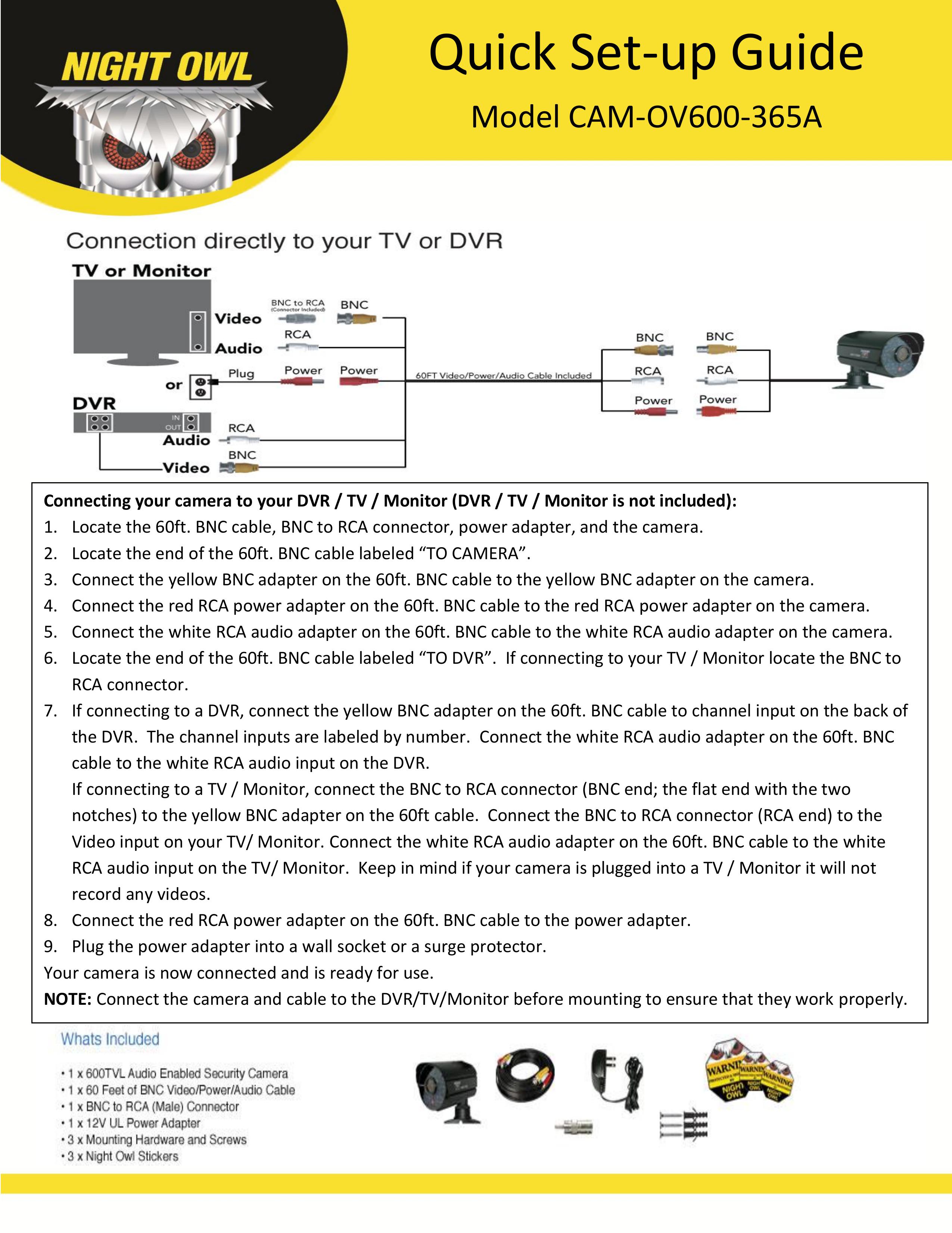 Night Owl Optics CAM-OV600-365A Security Camera User Manual