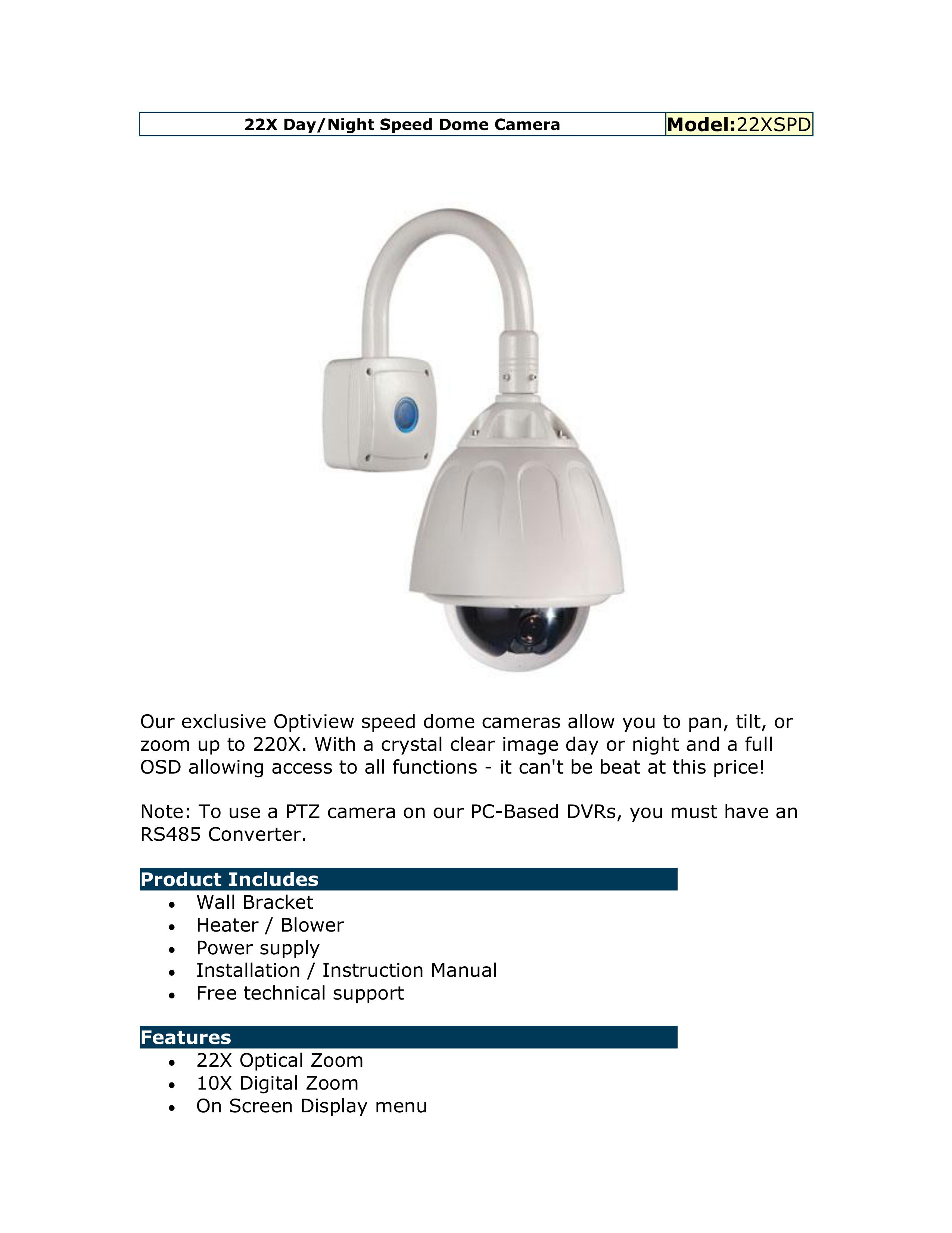 Optiview 22XSPD Security Camera User Manual