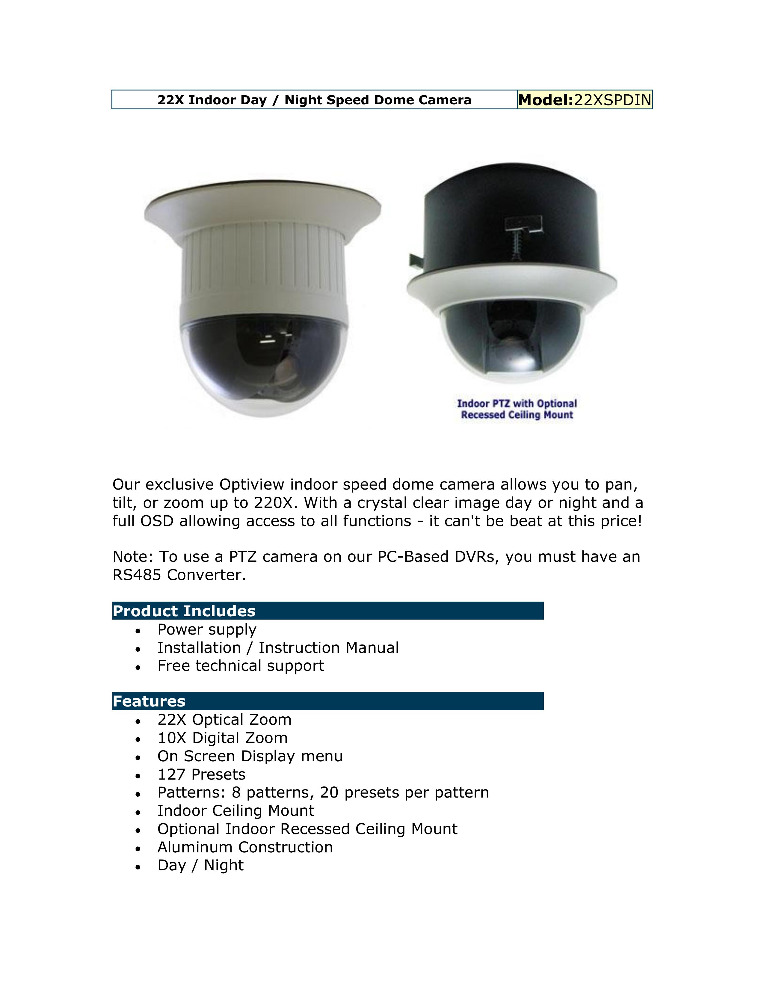 Optiview 22XSPDIN Security Camera User Manual