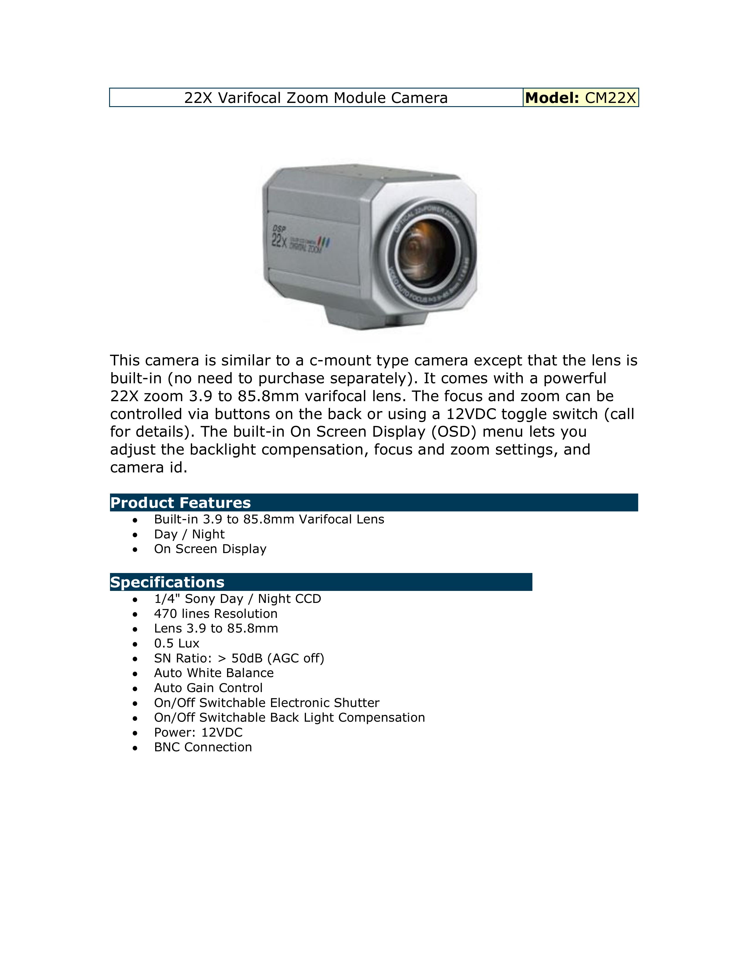 Optiview CM22X Security Camera User Manual