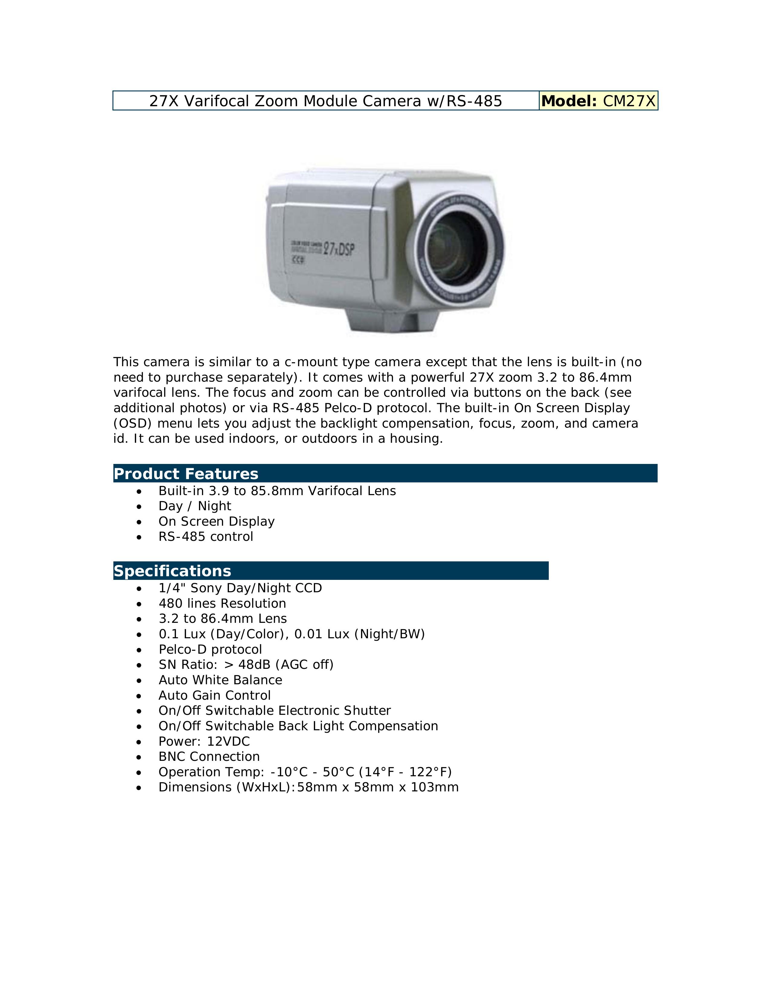 Optiview CM27X Security Camera User Manual