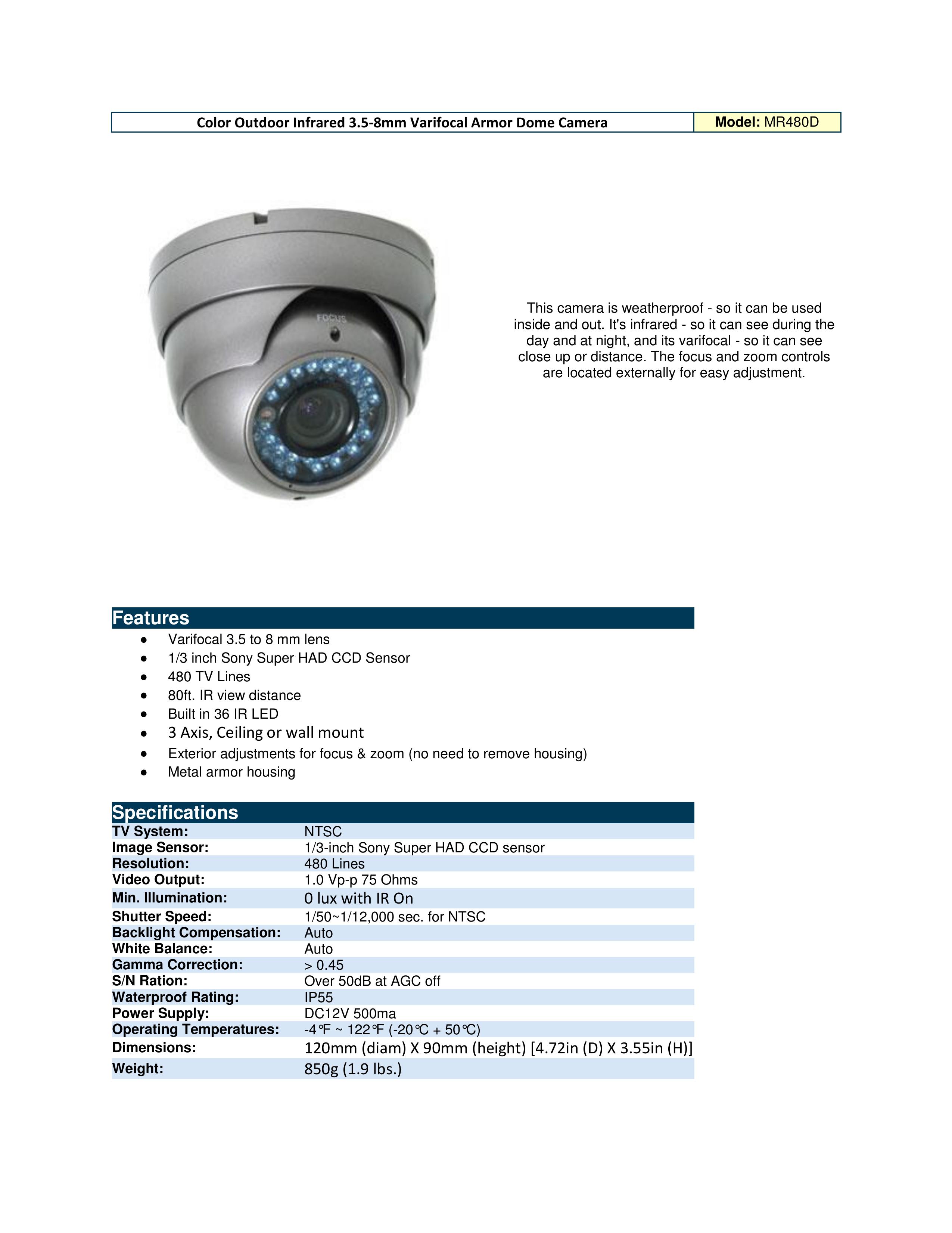 Optiview MR480D Security Camera User Manual