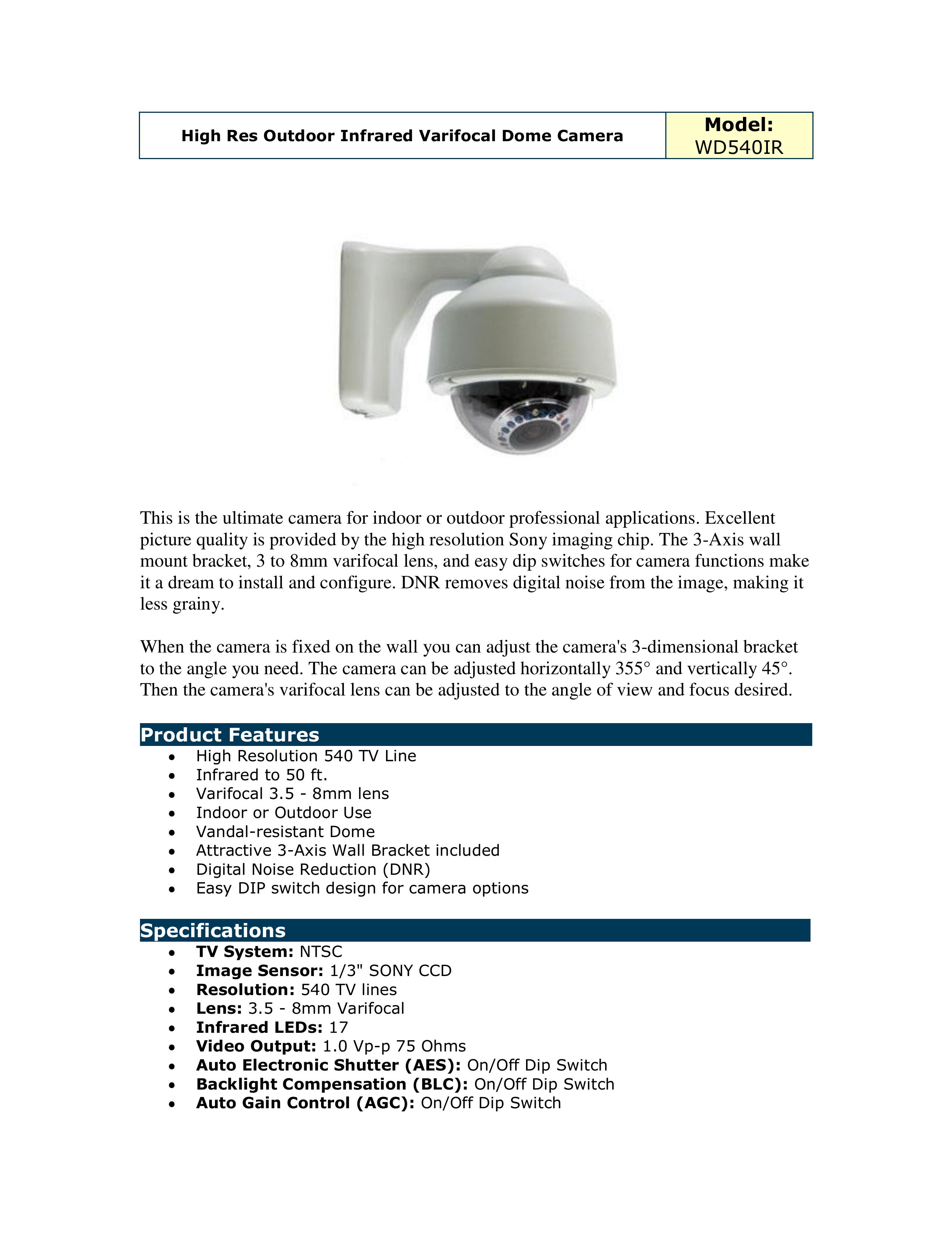 Optiview WD540IR Security Camera User Manual