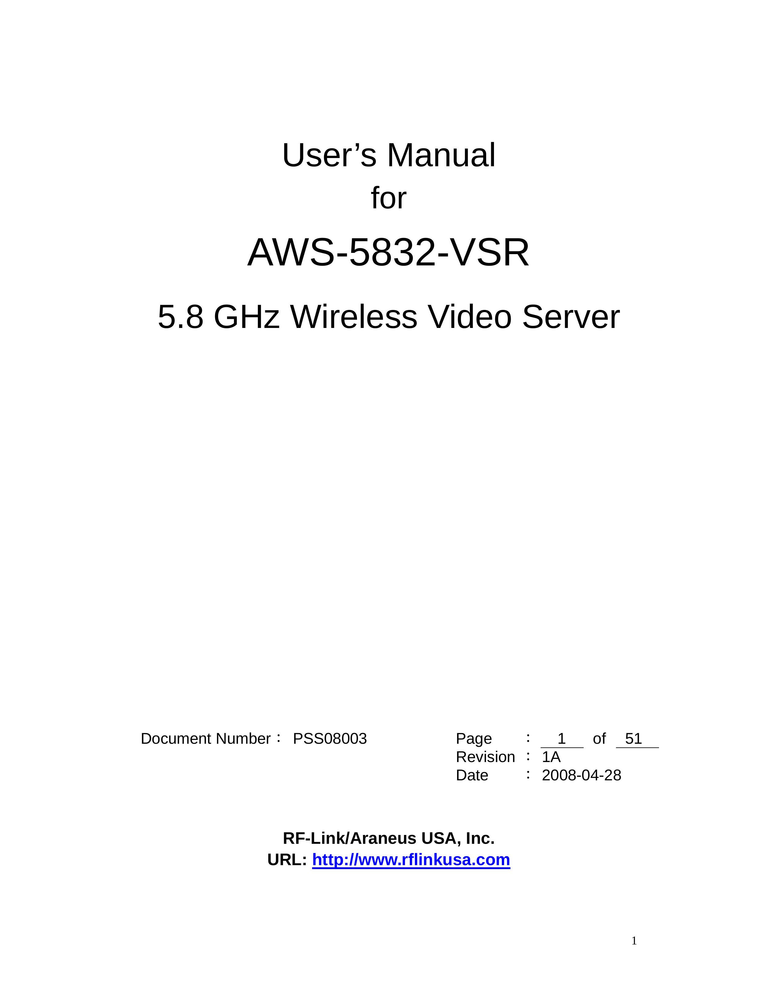 RF-Link Technology AWS-5832-VSR Security Camera User Manual