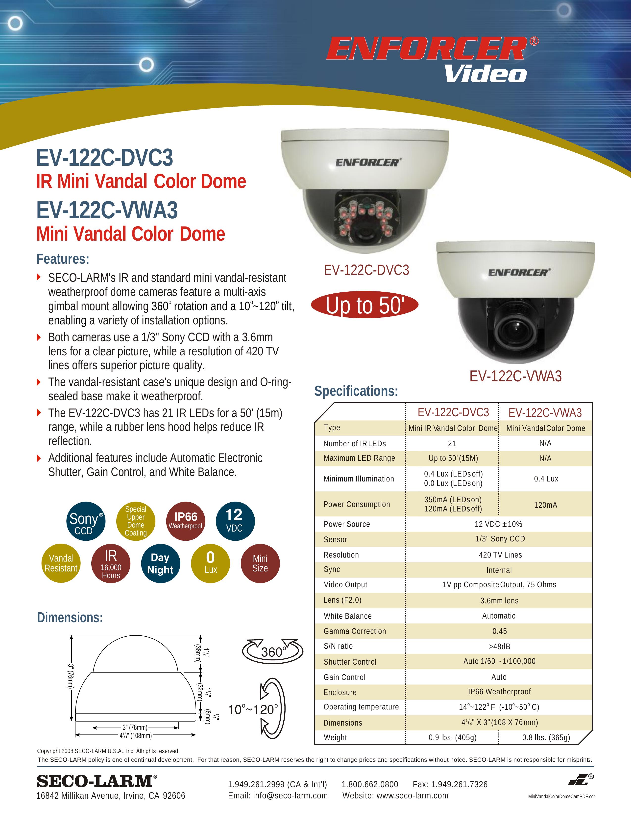 SECO-LARM USA EV-122C-VWA3 Security Camera User Manual