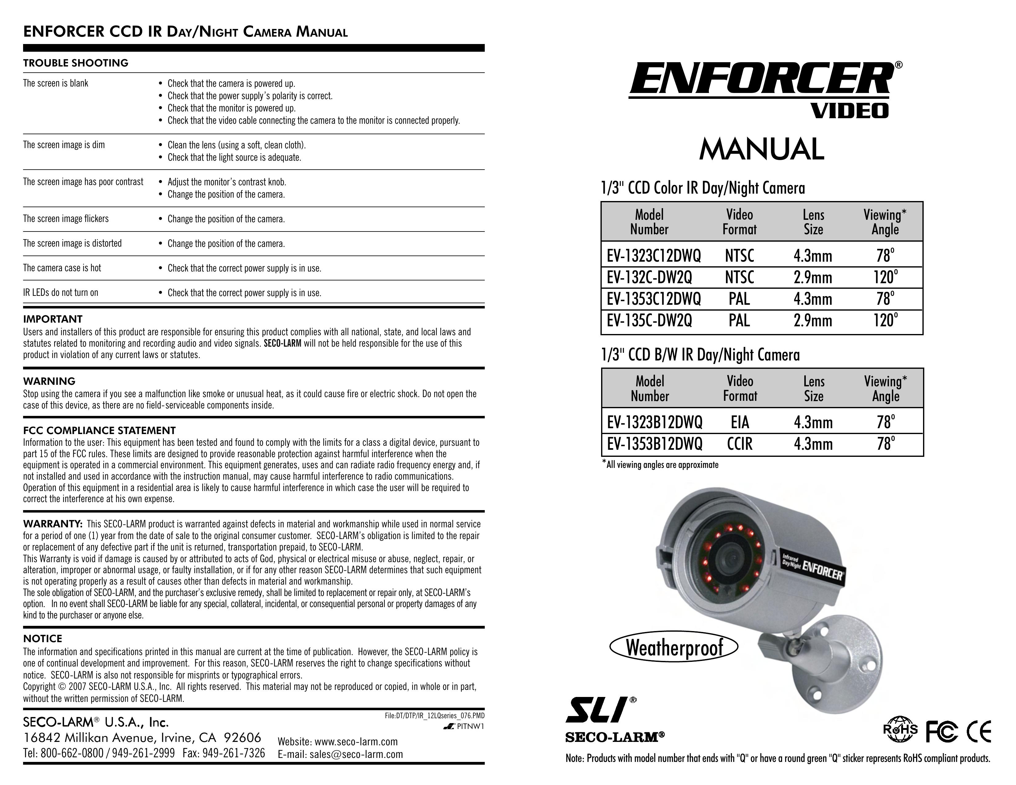 SECO-LARM USA EV-1323C12DWQ Security Camera User Manual